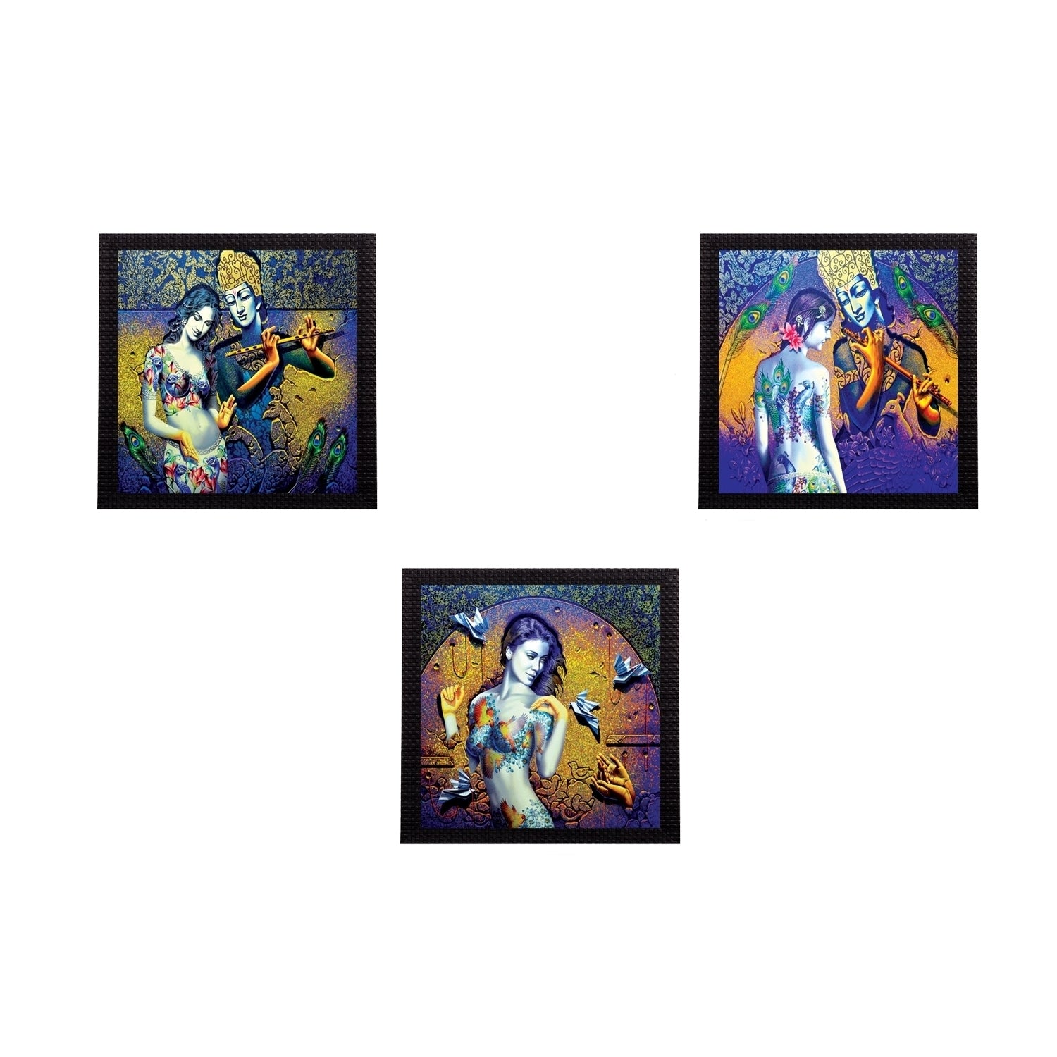 Set of 3 Abstract Radha Krishna Satin Matt Texture UV Art Painting