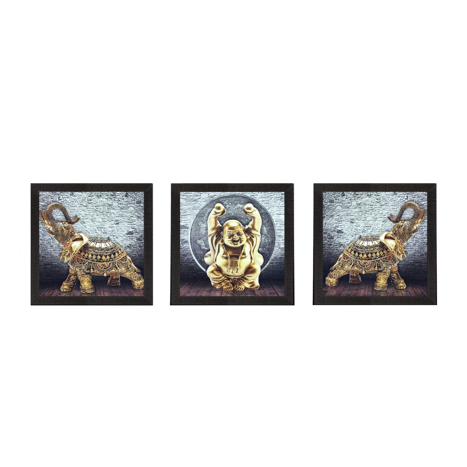 Set Of 3 Buddha and Elephant Satin Matt Texture UV Art Painting