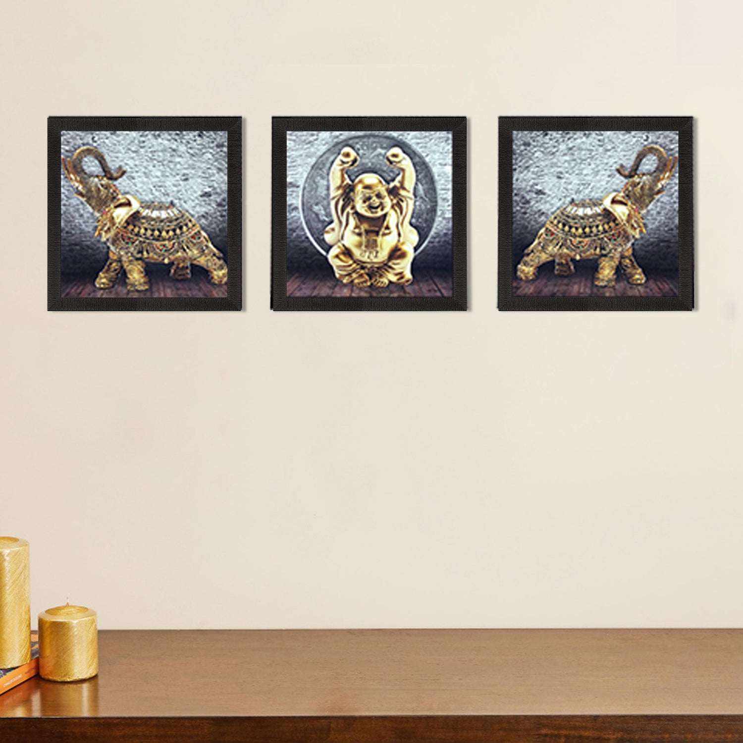 Set Of 3 Buddha and Elephant Satin Matt Texture UV Art Painting 1