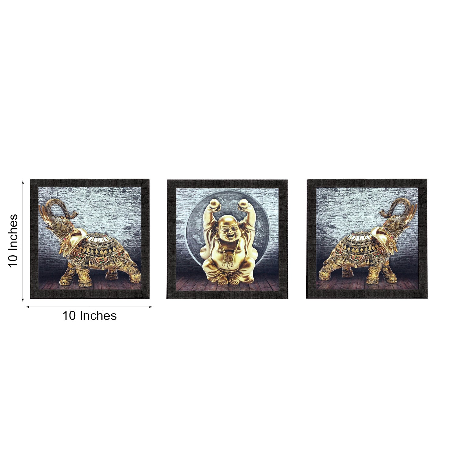 Set Of 3 Buddha and Elephant Satin Matt Texture UV Art Painting 3
