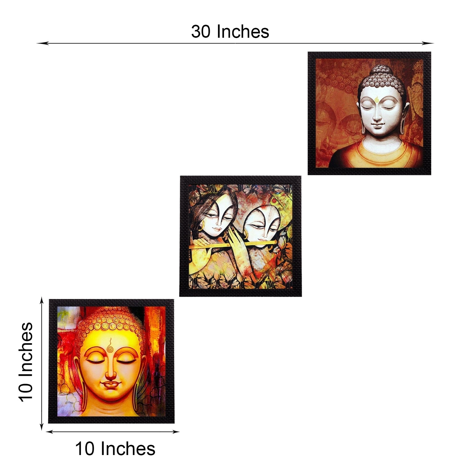 Set Of 3 Radha Krishna and Buddha Satin Matt Texture UV Art Painting 2
