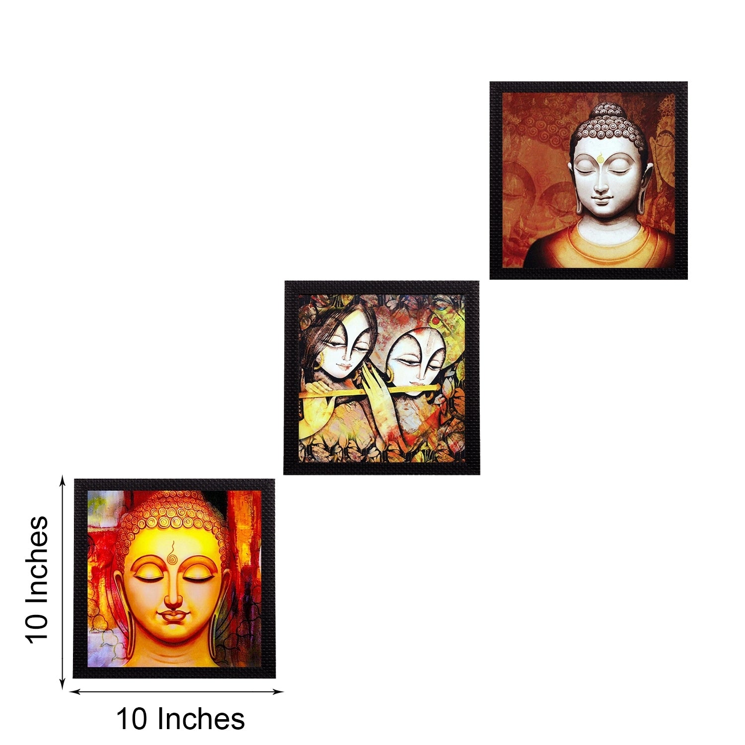 Set Of 3 Radha Krishna and Buddha Satin Matt Texture UV Art Painting 3