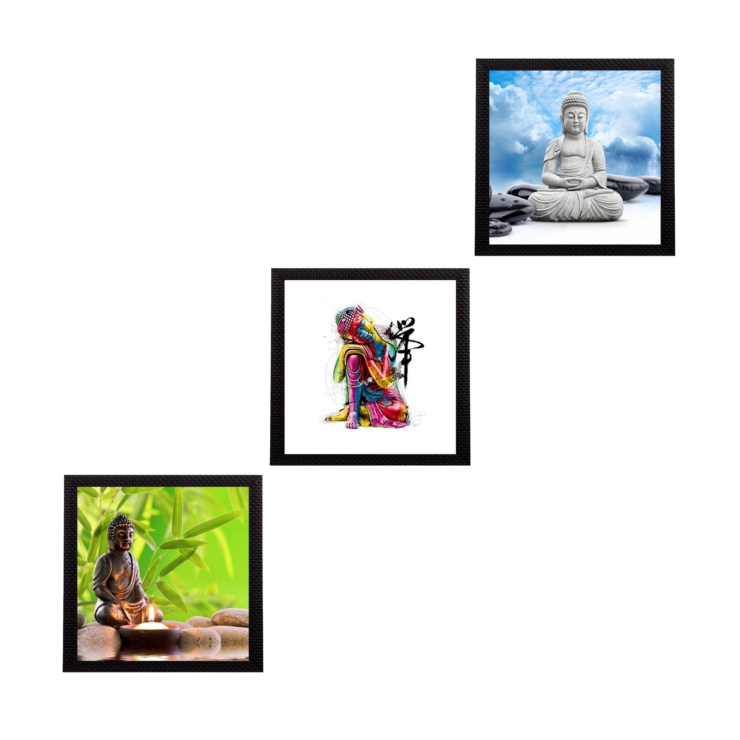 Set Of 3 Meditating Buddha Satin Matt Texture UV Art Painting