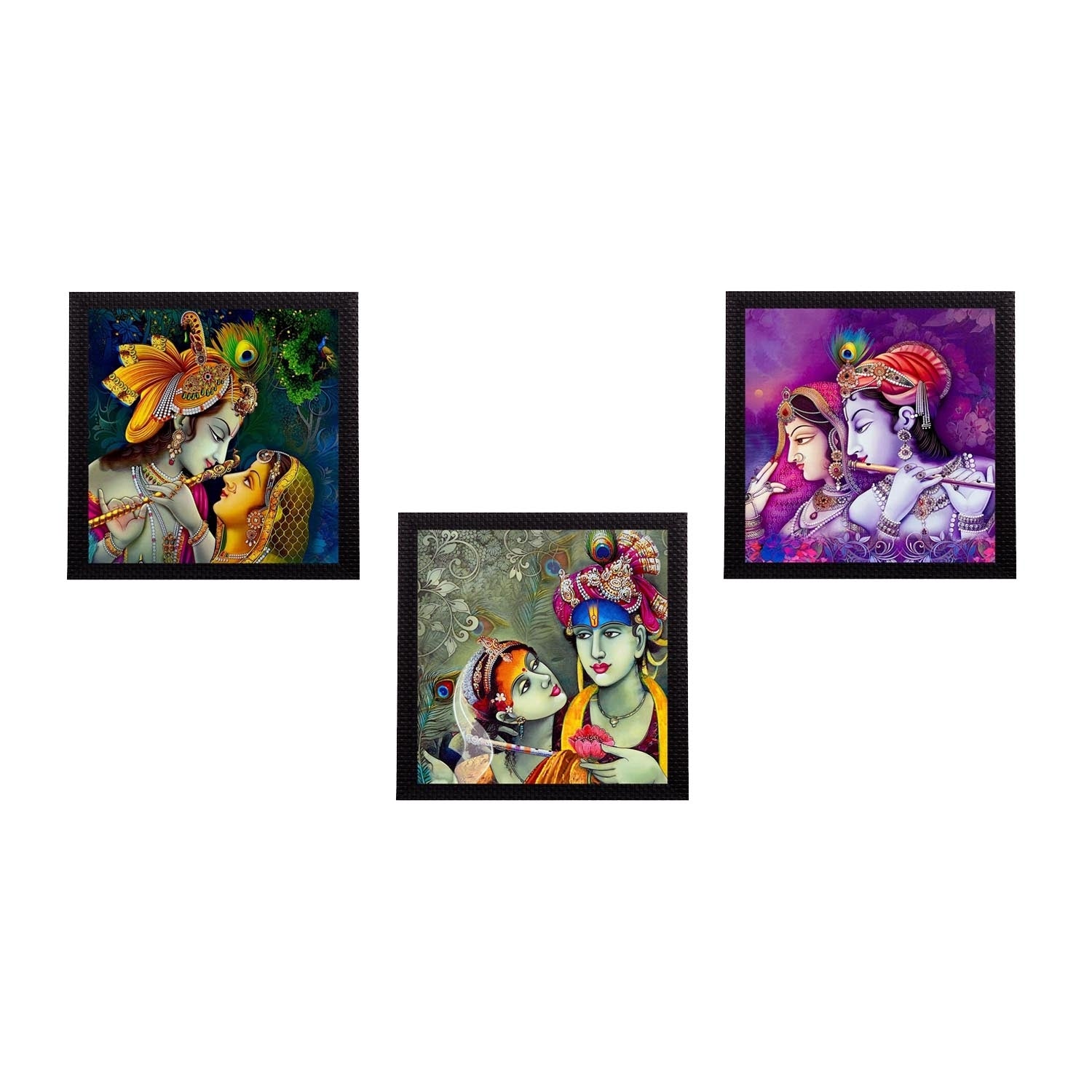 Set Of 3 Radha Krishna Satin Matt Texture UV Art Painting