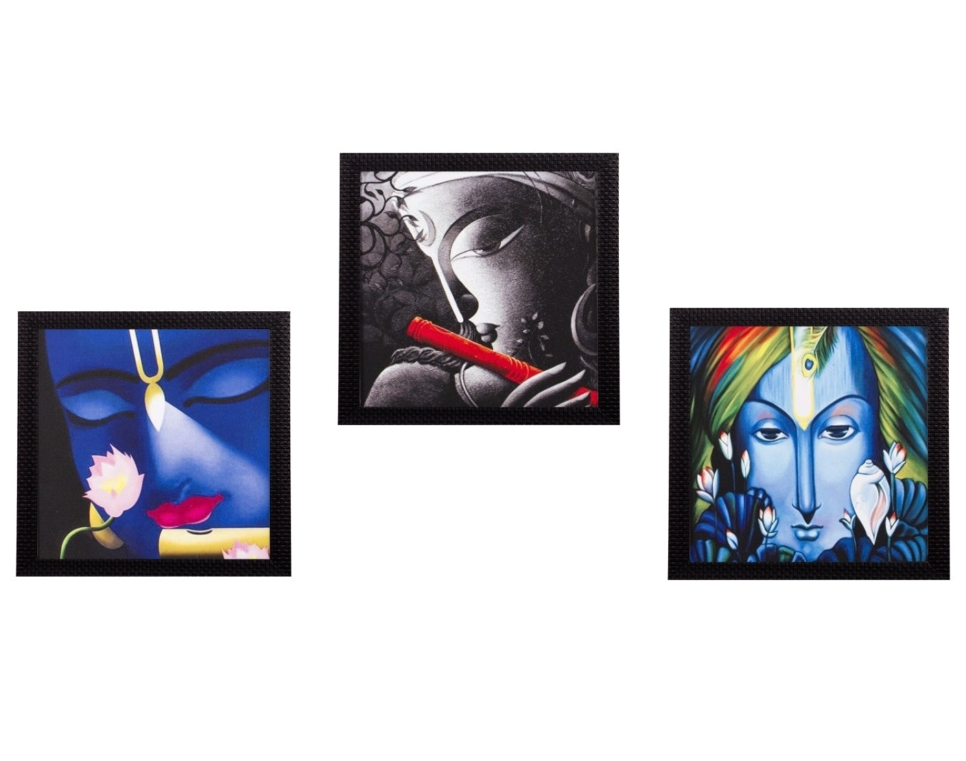 Set Of 3 Krishna Satin Matt Texture UV Art Painting