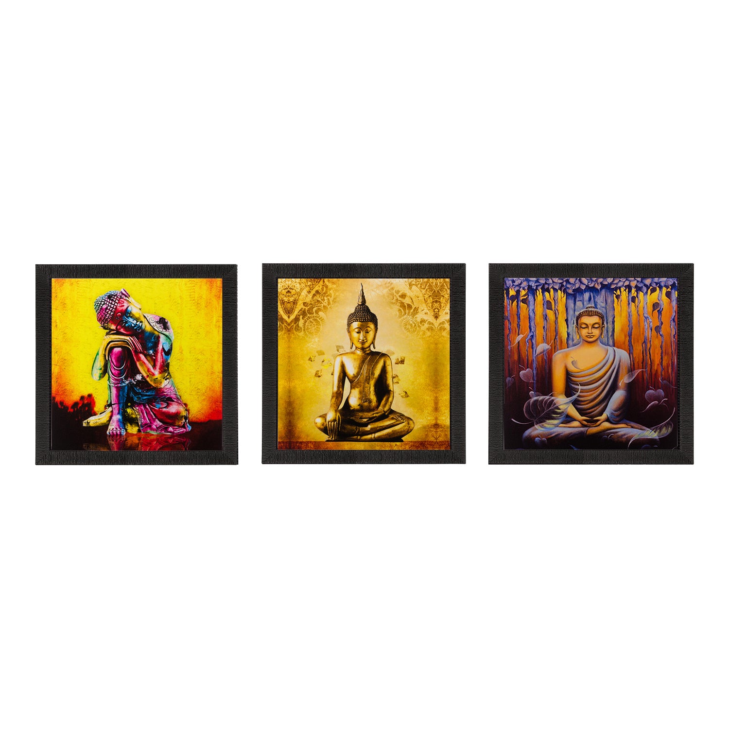 Set Of 3 Lord Buddha Paper Painting