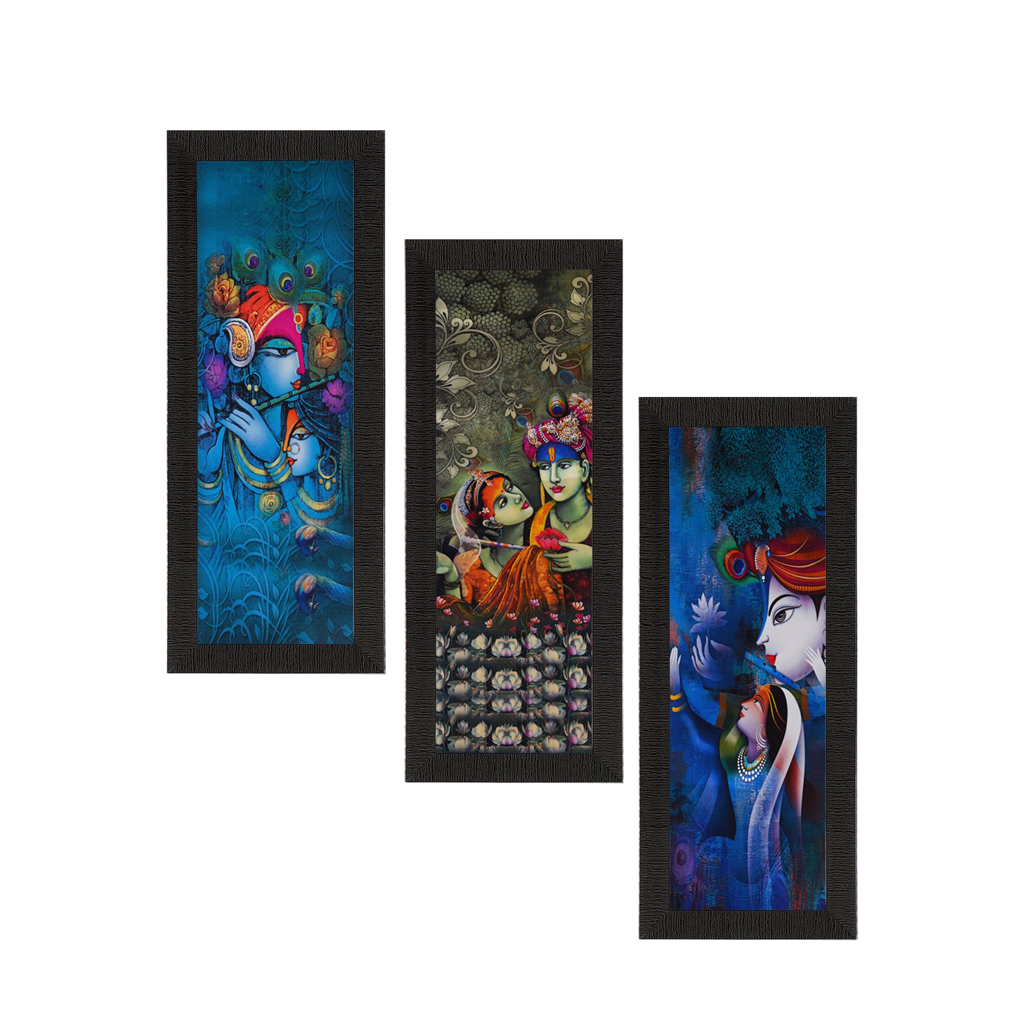 Set Of 3 Lord Krishna and Lordess Radha Satin Matt Texture UV Art Painting