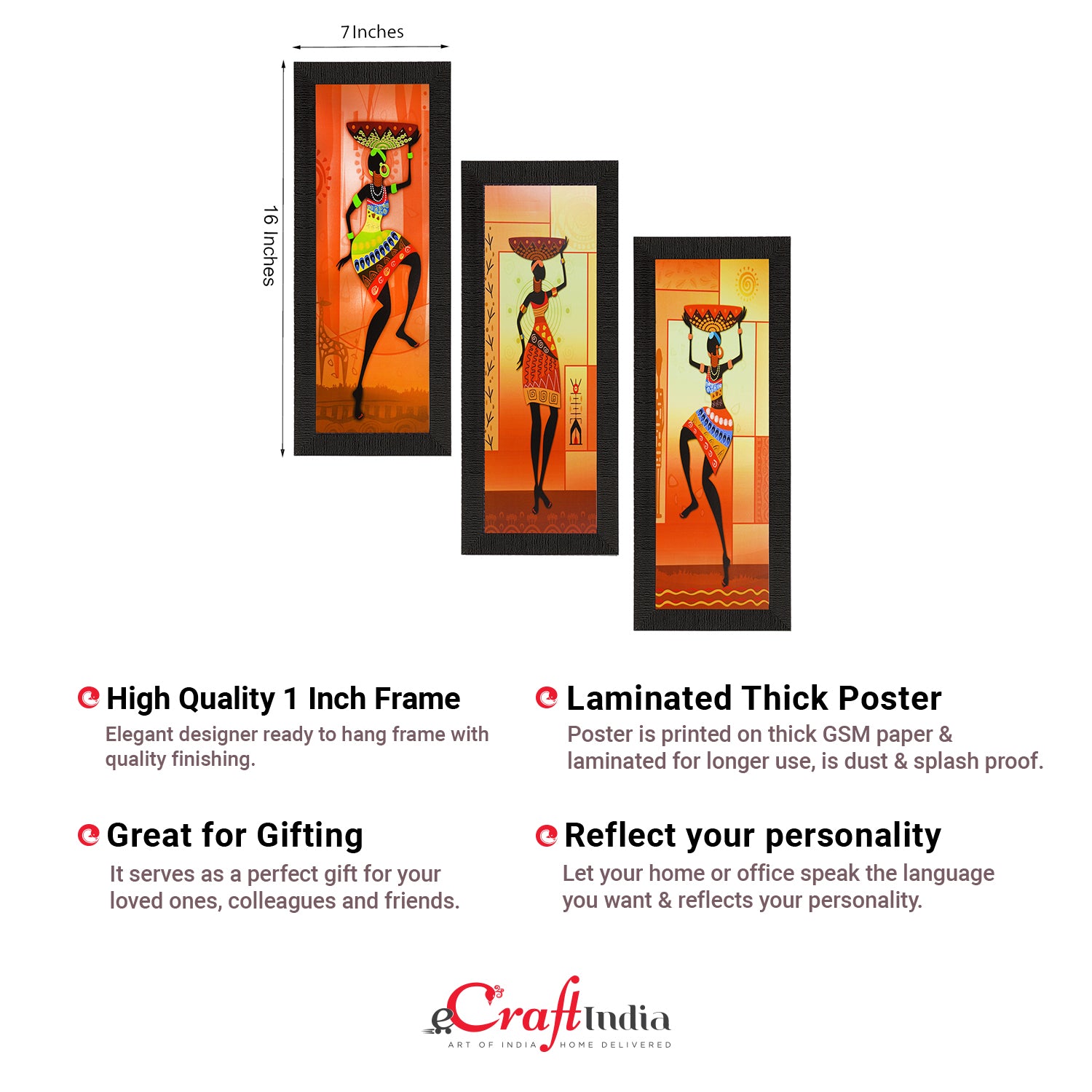 Set Of 3 Tribal Ladies Satin Matt Texture UV Art Painting 2