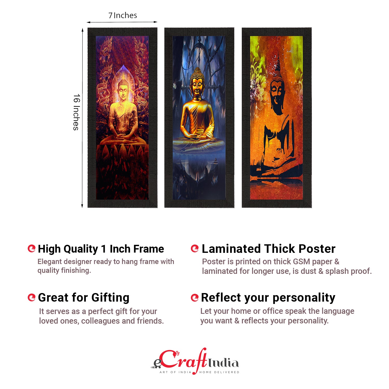 Set Of 3 Meditating Buddha Satin Matt Texture UV Art Painting 2