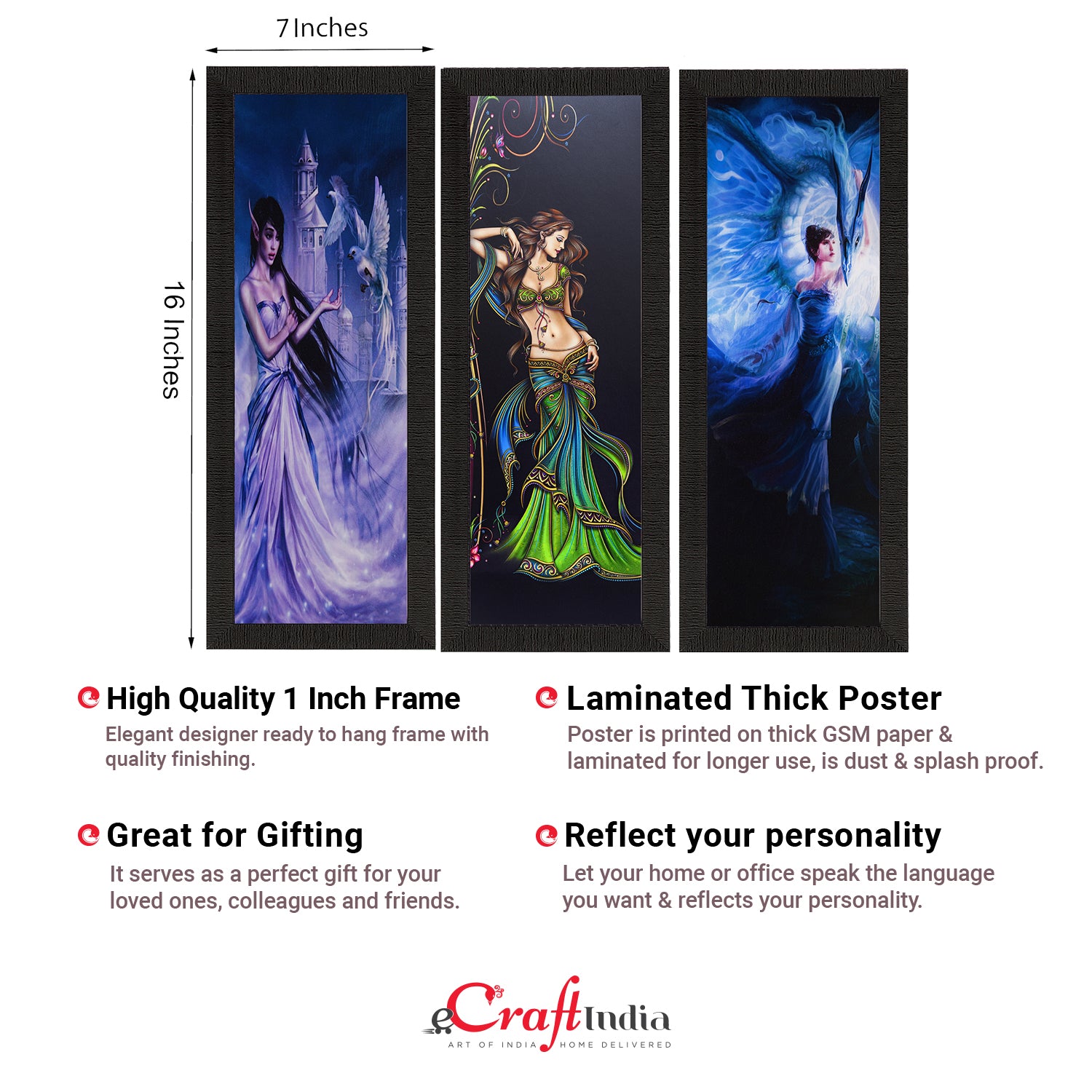 Set Of 3 Beautiful Angels Satin Matt Texture UV Art Painting 2