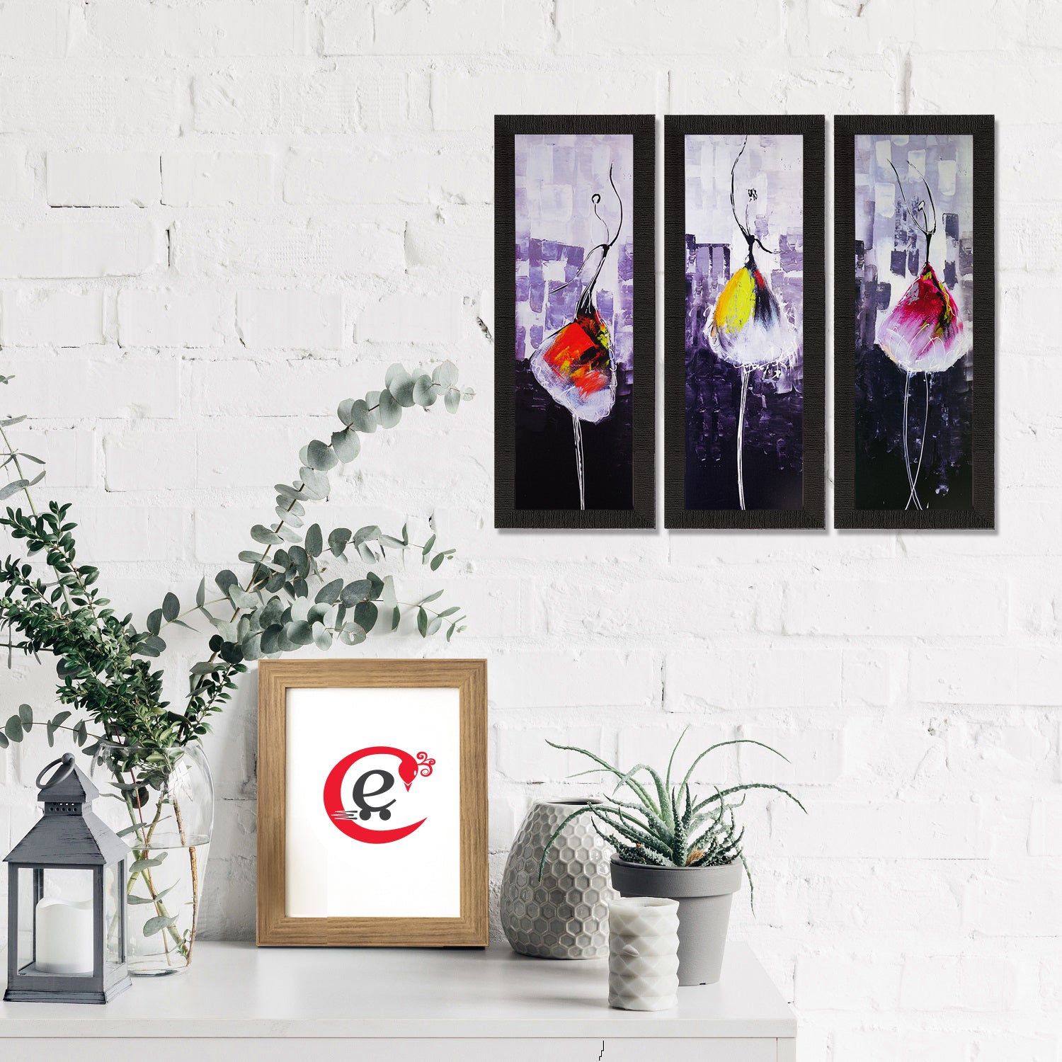 Set Of 3 Abstract Dancing Lady Satin Matt Texture UV Art Painting 1
