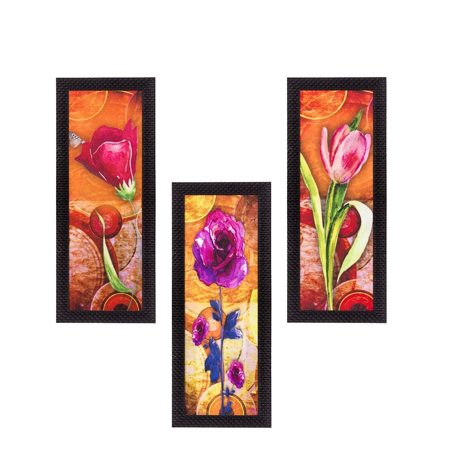 Set Of 3 Decorative Floral Satin Matt Texture UV Art Painting