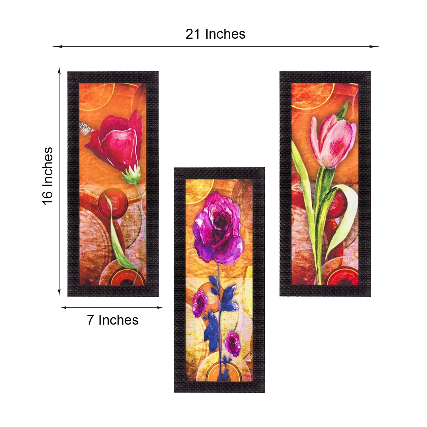 Set Of 3 Decorative Floral Satin Matt Texture UV Art Painting 2