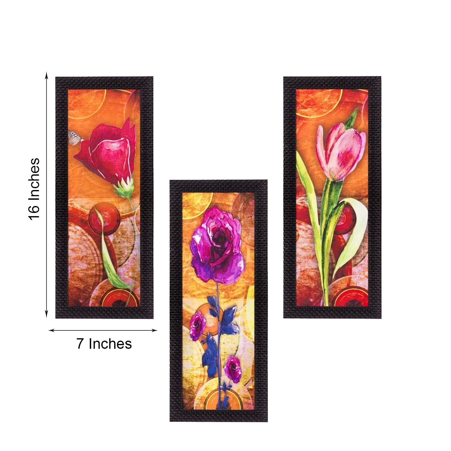 Set Of 3 Decorative Floral Satin Matt Texture UV Art Painting 3