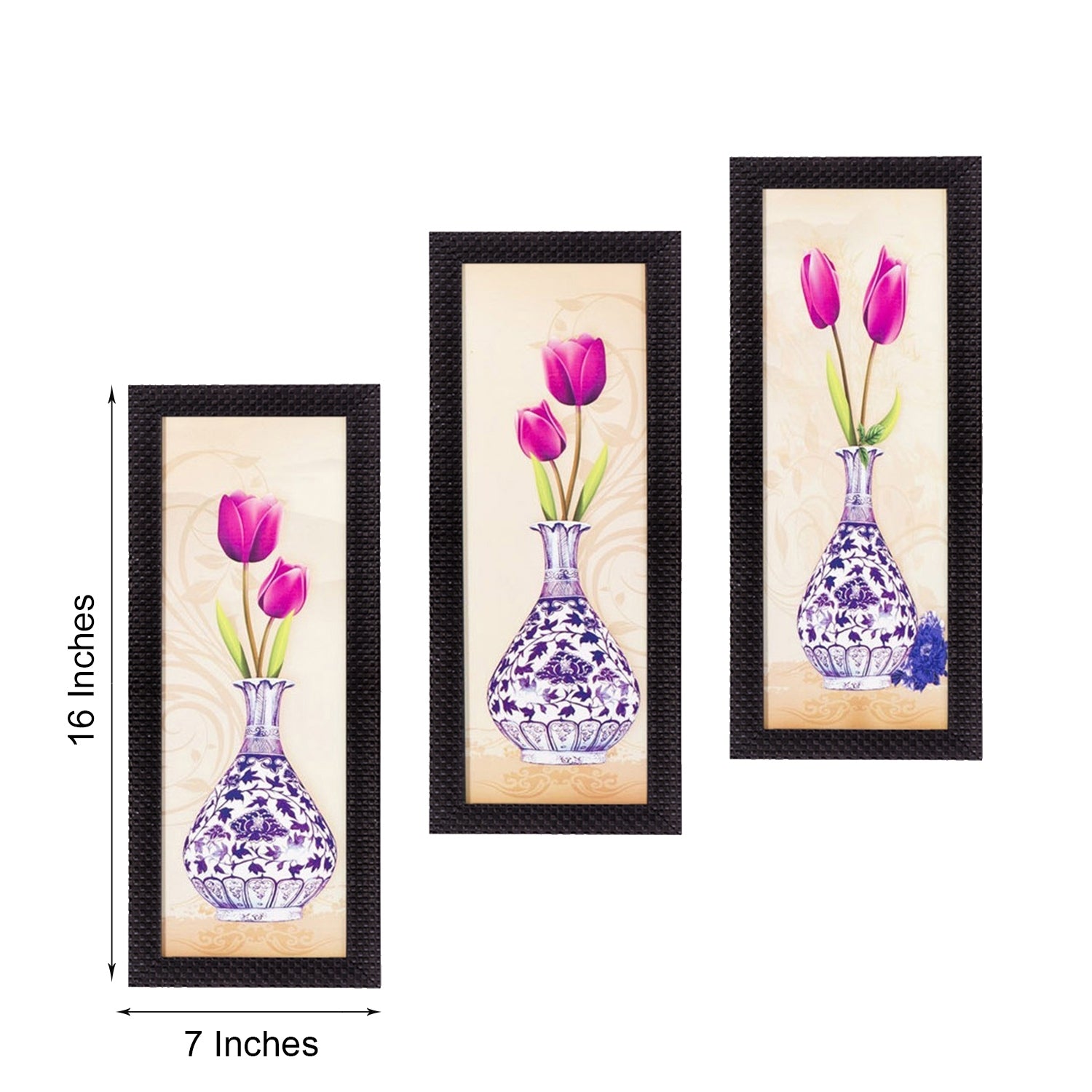 Set Of 3 Decorative Floral Botanical Pot Satin Matt Texture UV Art Painting 3