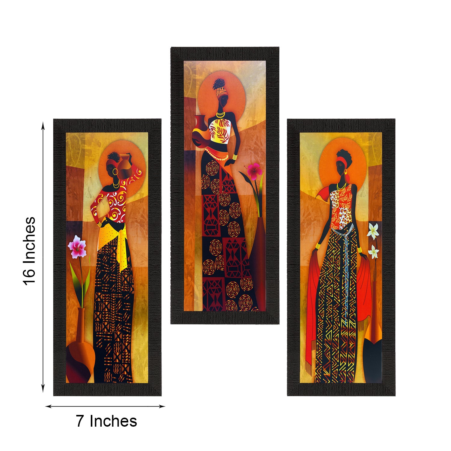Set of 3 Tribal Lady Satin Matt Texture UV Art Painting 3