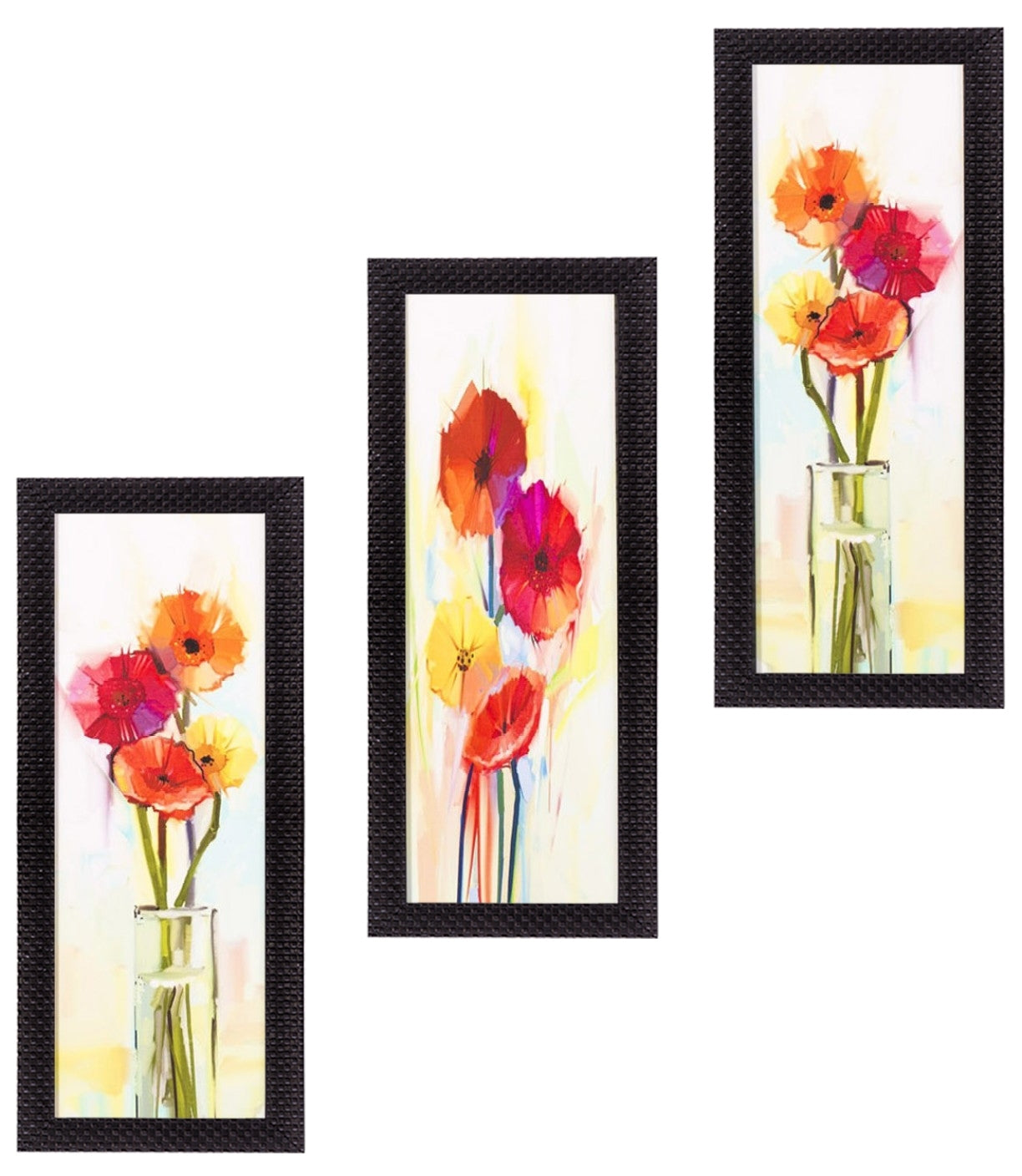 Set Of 3 Decorative Floral Botanical Pot Satin Matt Texture UV Art Painting