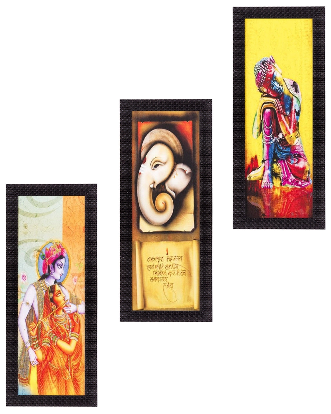 Set Of 3 Radha Krishna, Ganesha, Buddha Satin Matt Texture UV Art Painting