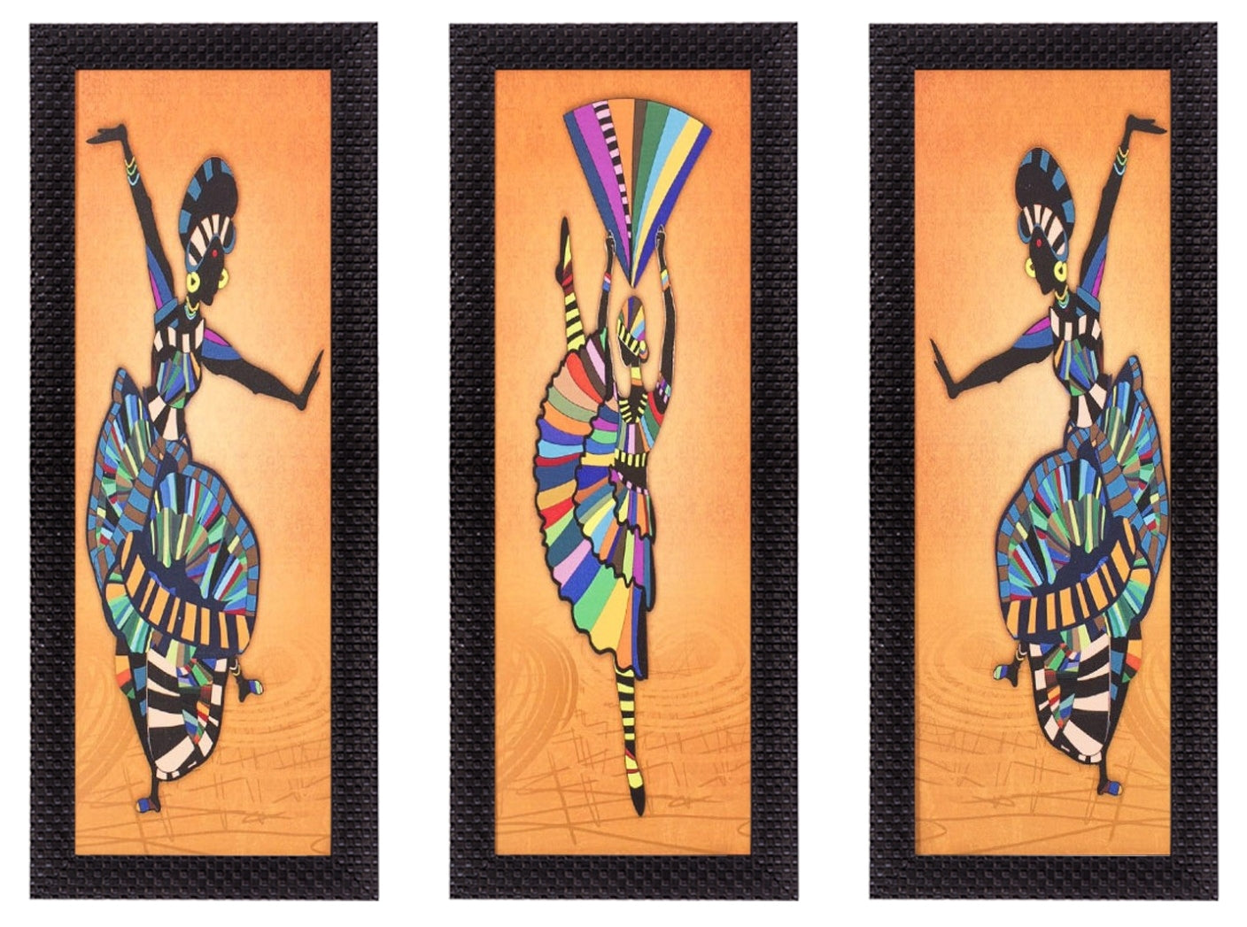Set Of 3 Abstract Dancing Lady Satin Matt Texture UV Art Painting