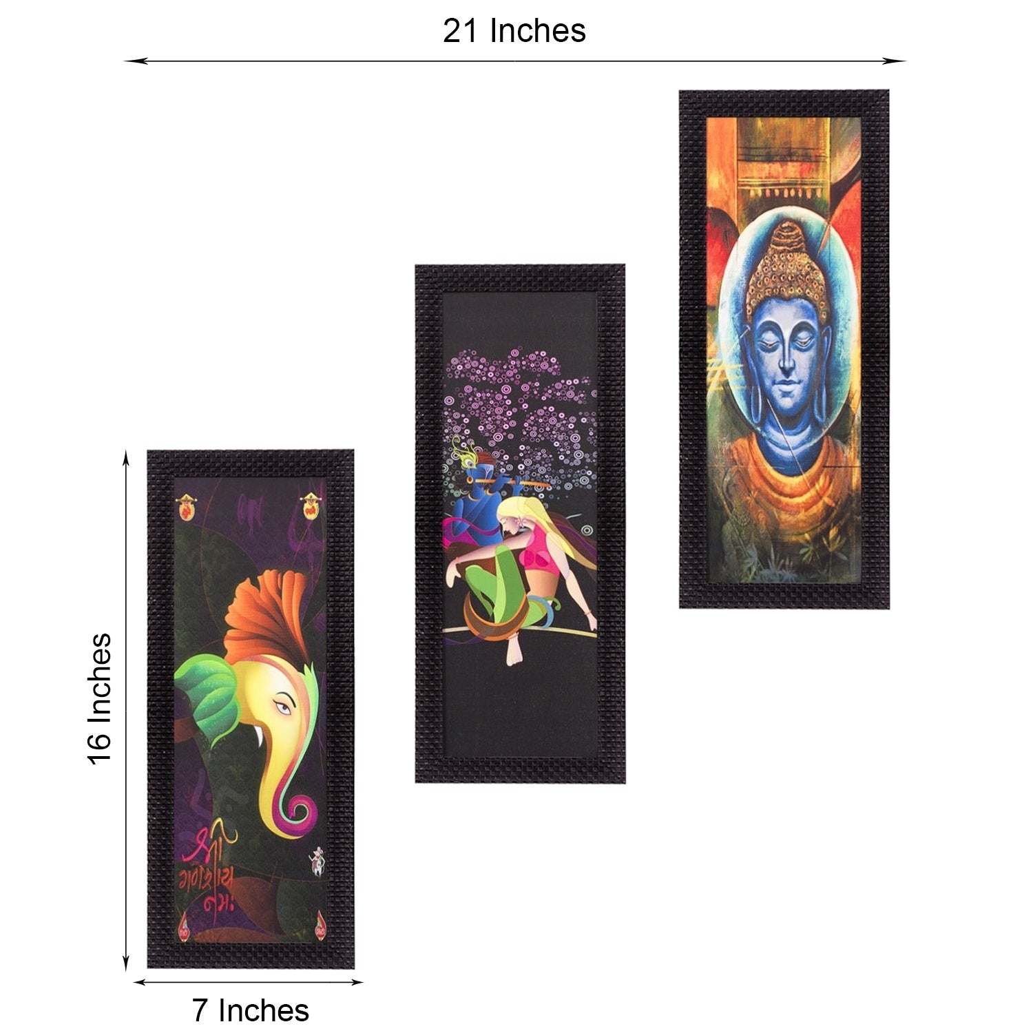 Set Of 3 Radha Krishna, Ganesha, Buddha Satin Matt Texture UV Art Painting 2