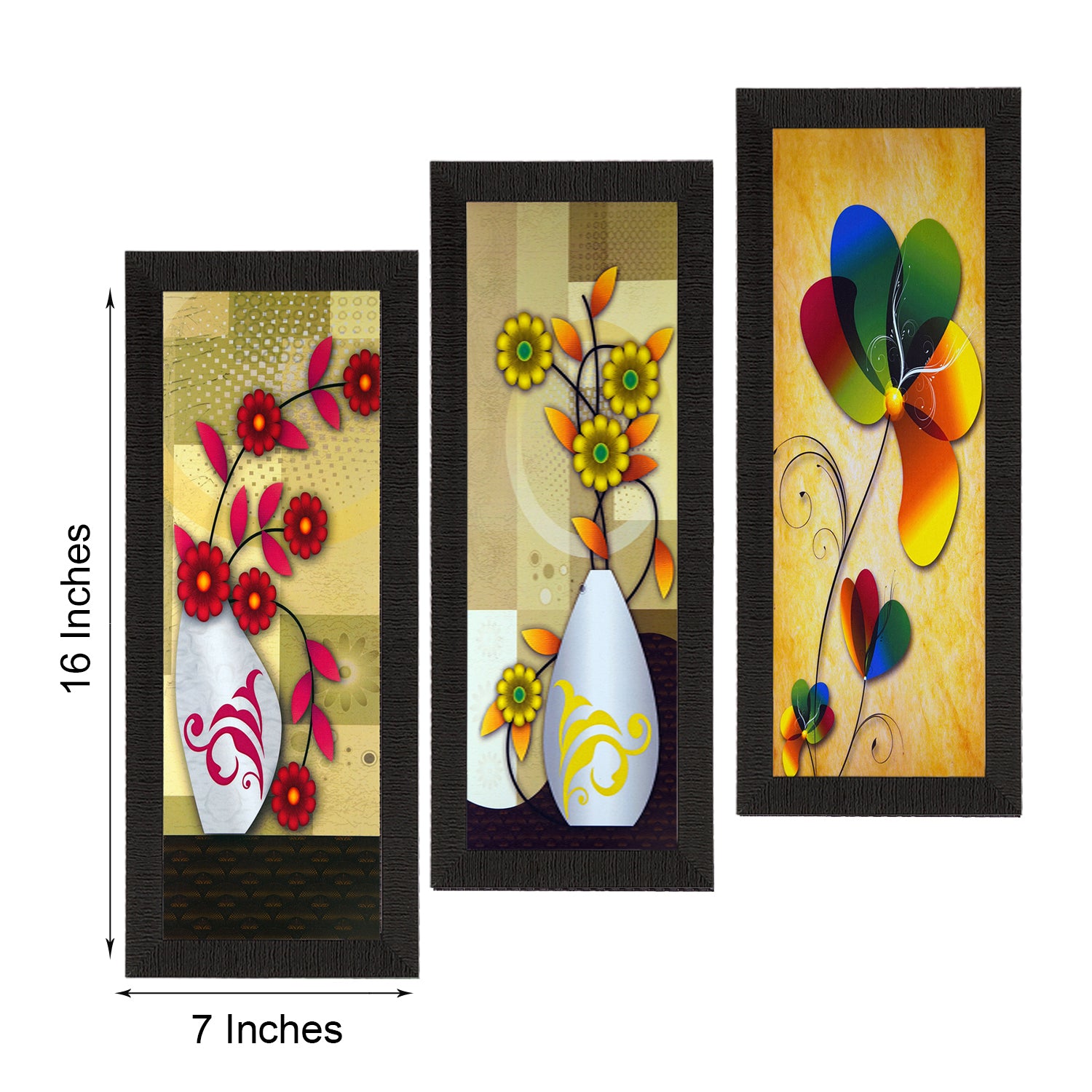 Set Of 3 Decorative Floral Botanical Pot Satin Matt Texture UV Art Painting 3