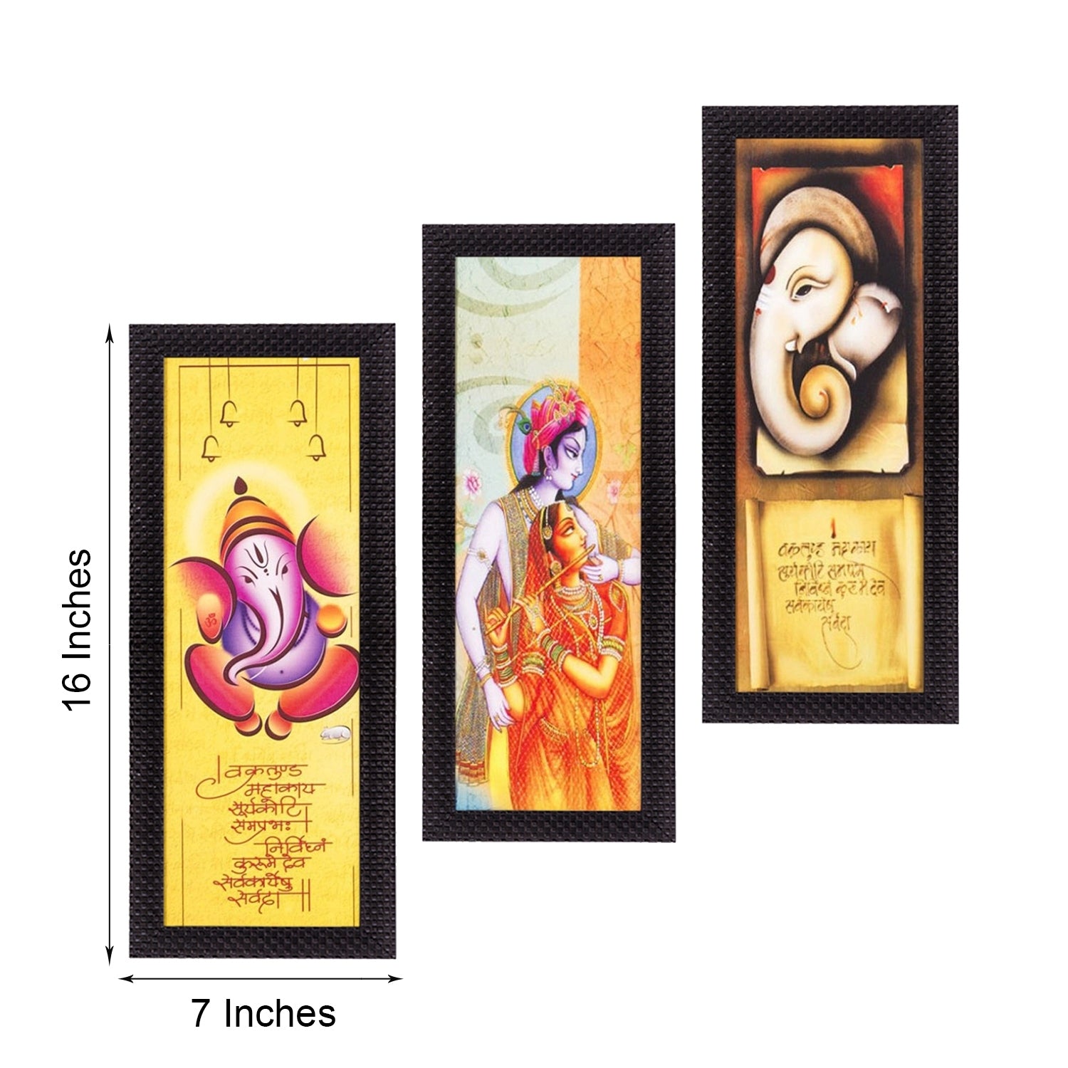 Set Of 3 Radha Krishna, Ganesha, Buddha Satin Matt Texture UV Art Painting 3