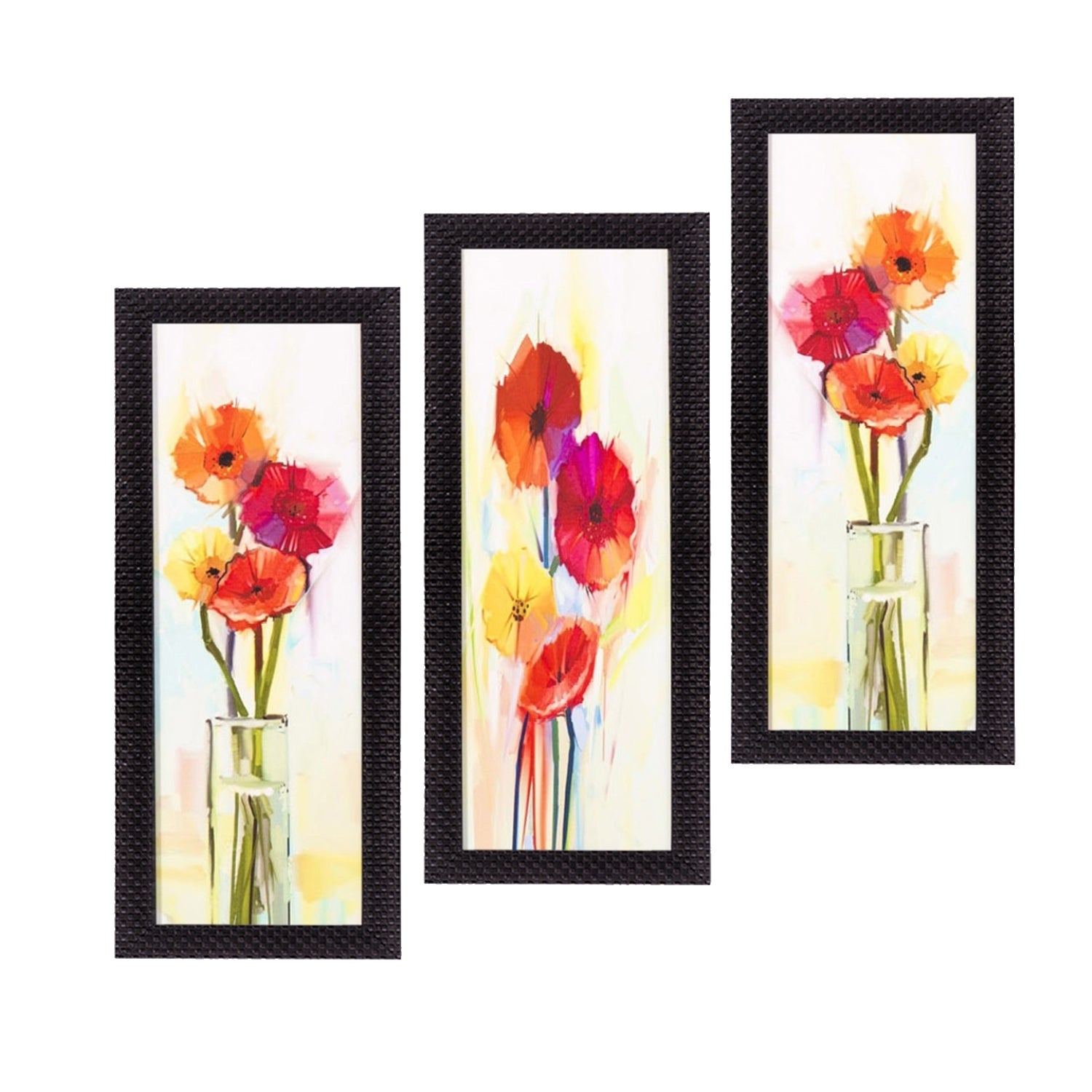 Set Of 3 Decorative Floral Satin Matt Texture UV Art Painting