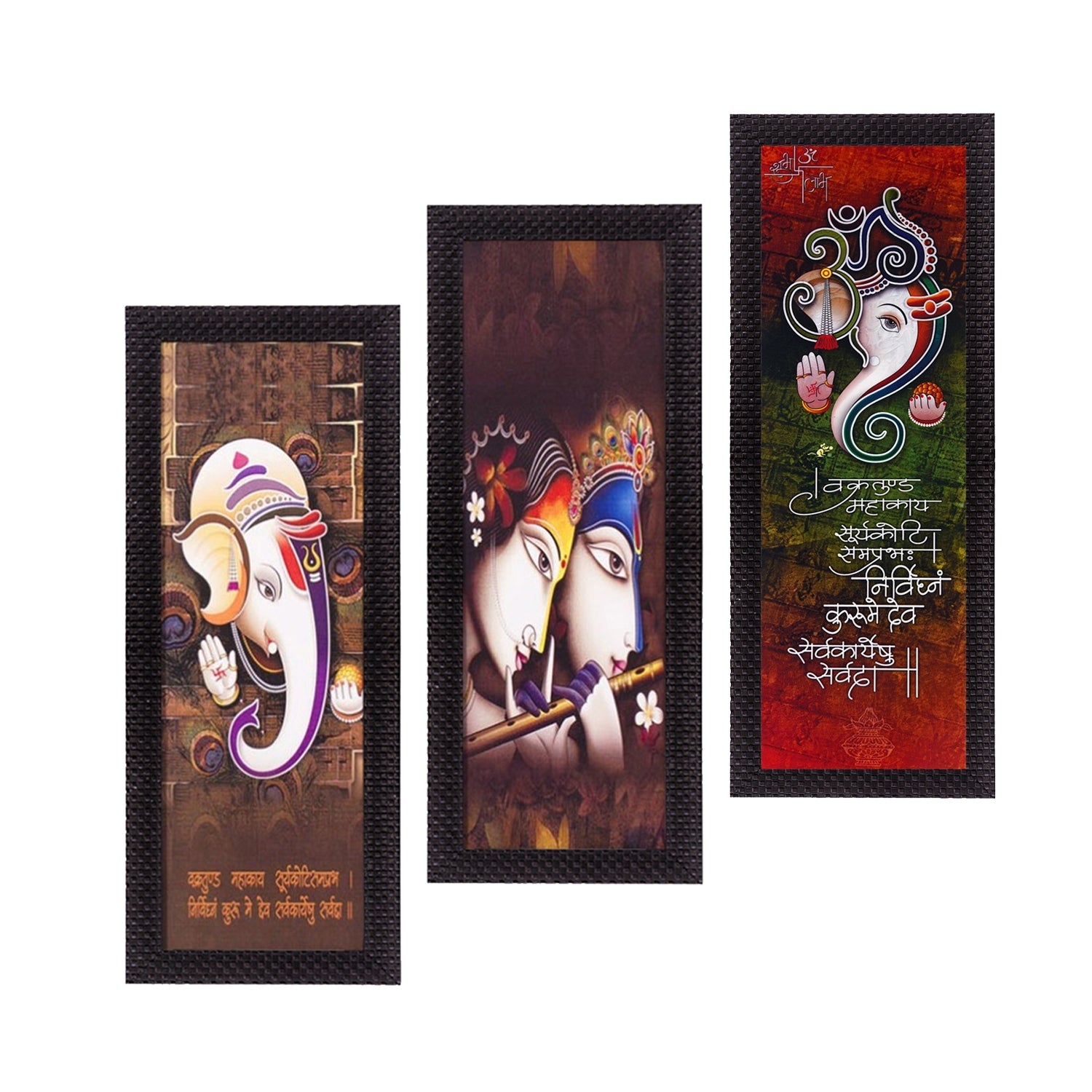Set Of 3 Radha Krishna & Ganesha Satin Matt Texture UV Art Painting