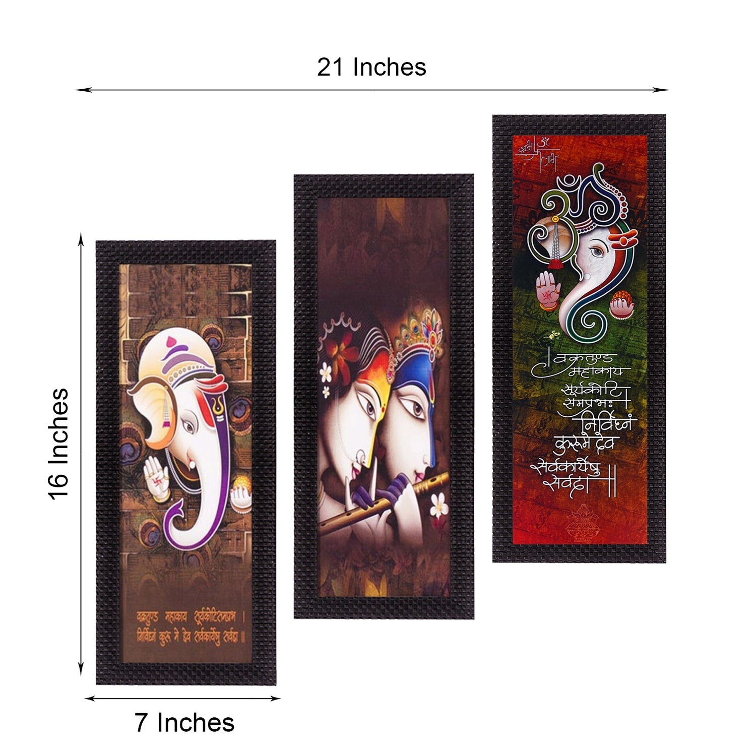 Set Of 3 Radha Krishna & Ganesha Satin Matt Texture UV Art Painting 2
