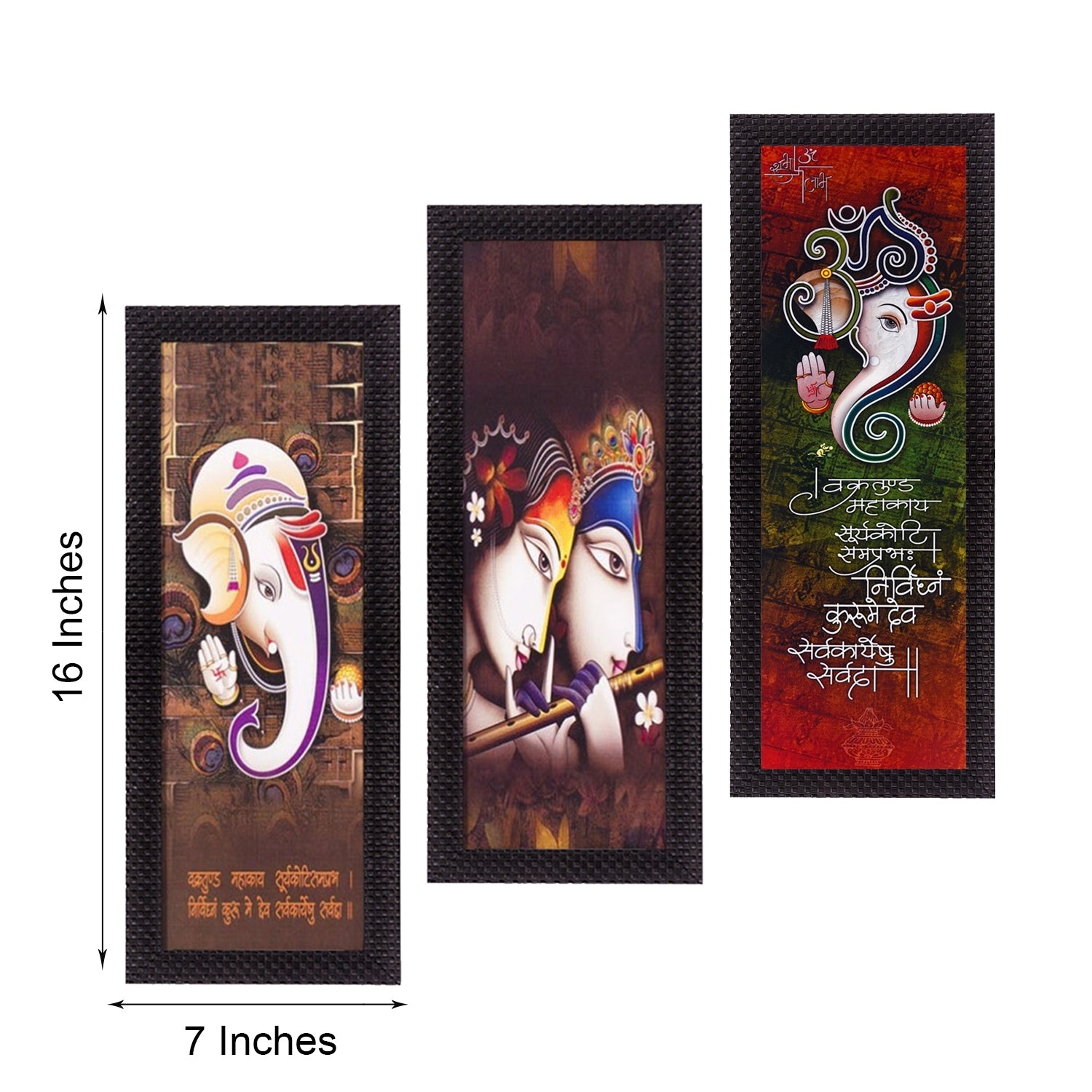 Set Of 3 Radha Krishna & Ganesha Satin Matt Texture UV Art Painting 3