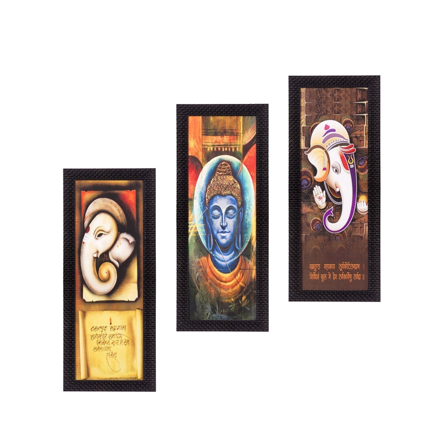 Set Of 3 Ganesha & Buddha Satin Matt Texture UV Art Painting