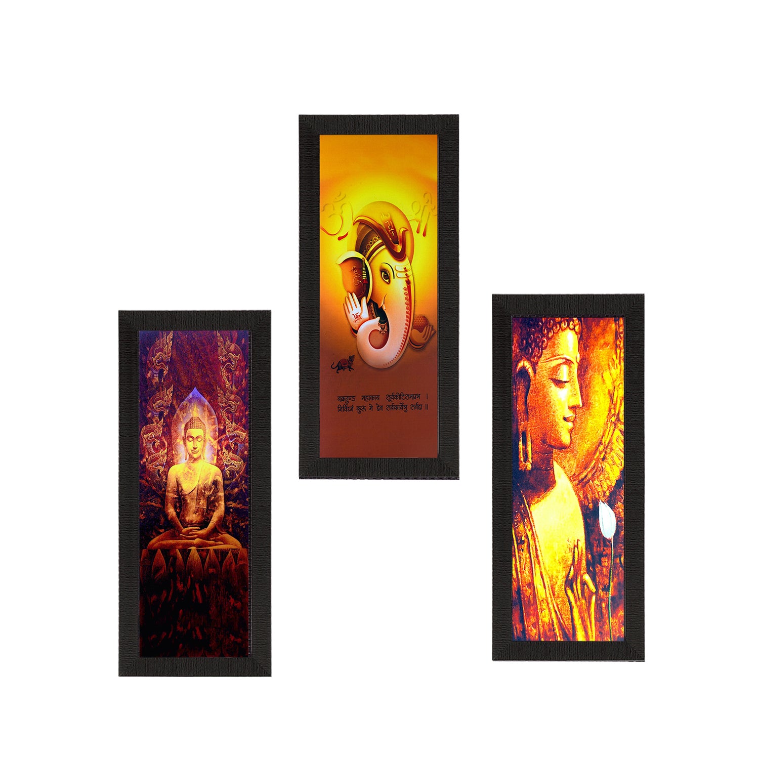 Set Of 3 Buddha And Ganesha Painting Digital Printed Religious Wall Art