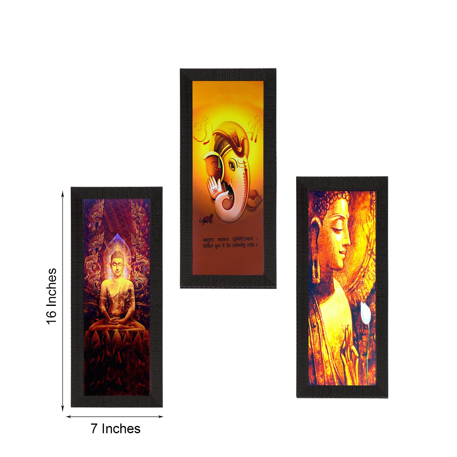 Set Of 3 Buddha And Ganesha Painting Digital Printed Religious Wall Art 3