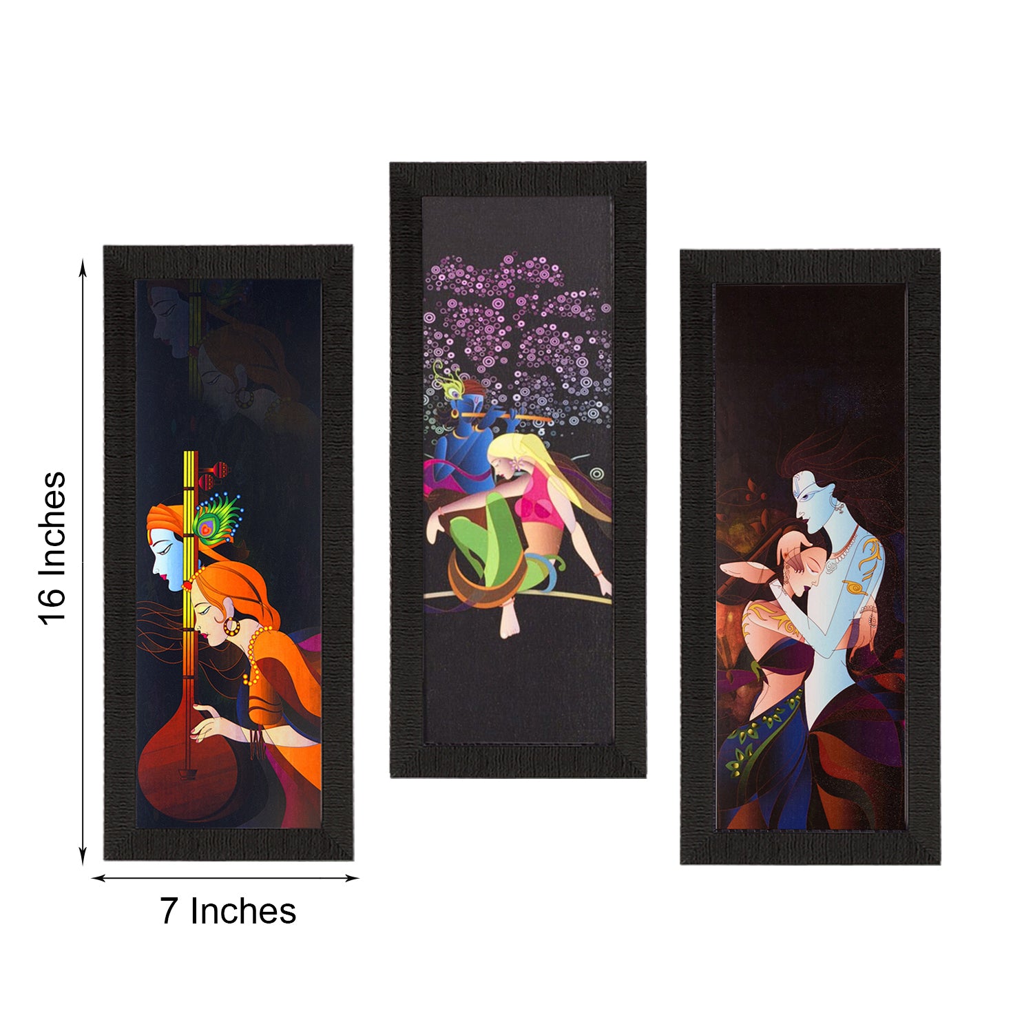 Set Of 3 Radha Krishna Satin Matt Texture UV Art Painting 3