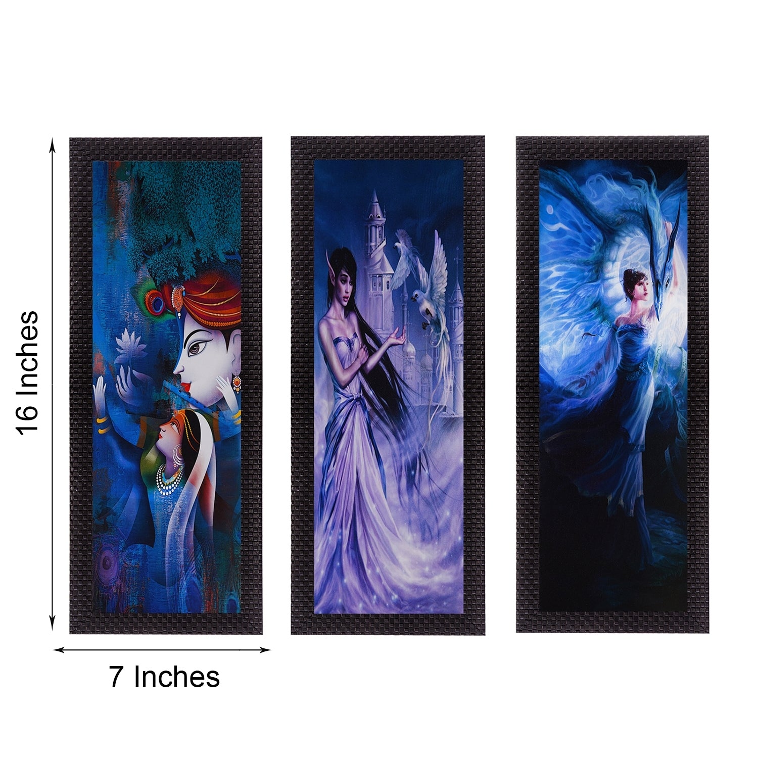 Set Of 3 Radha Krishna & Dancing Angels Satin Matt Texture UV Art Painting 3
