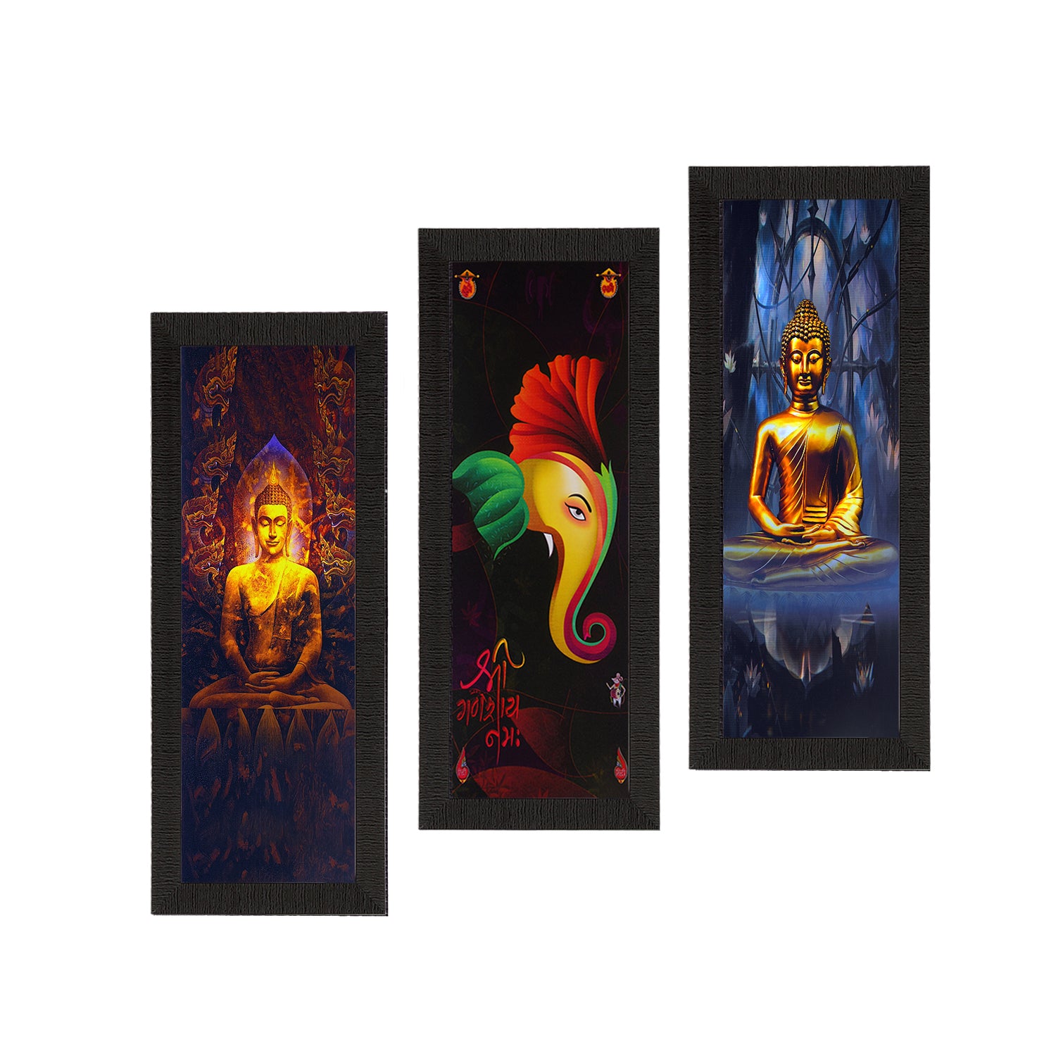 Set Of 3 Ganesha & Buddha Satin Matt Texture UV Art Painting