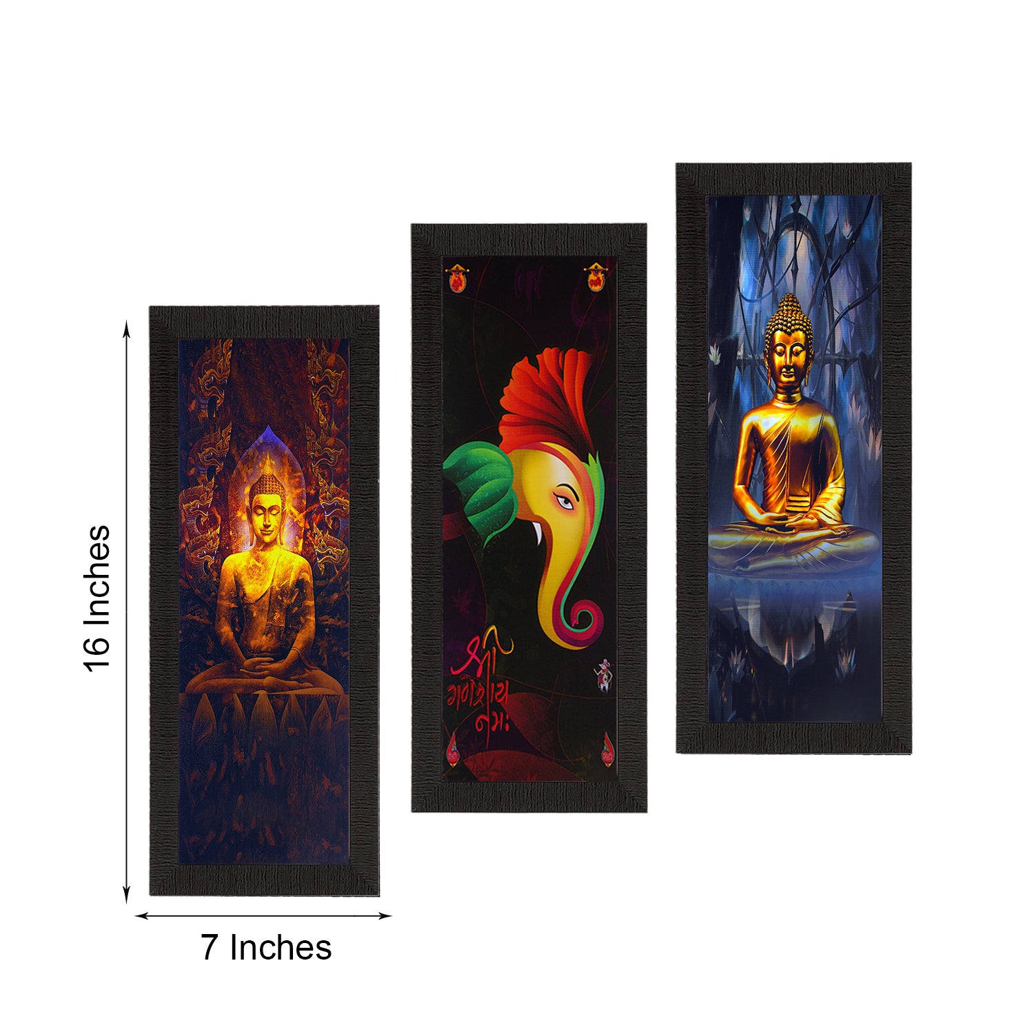 Set Of 3 Ganesha & Buddha Satin Matt Texture UV Art Painting 3