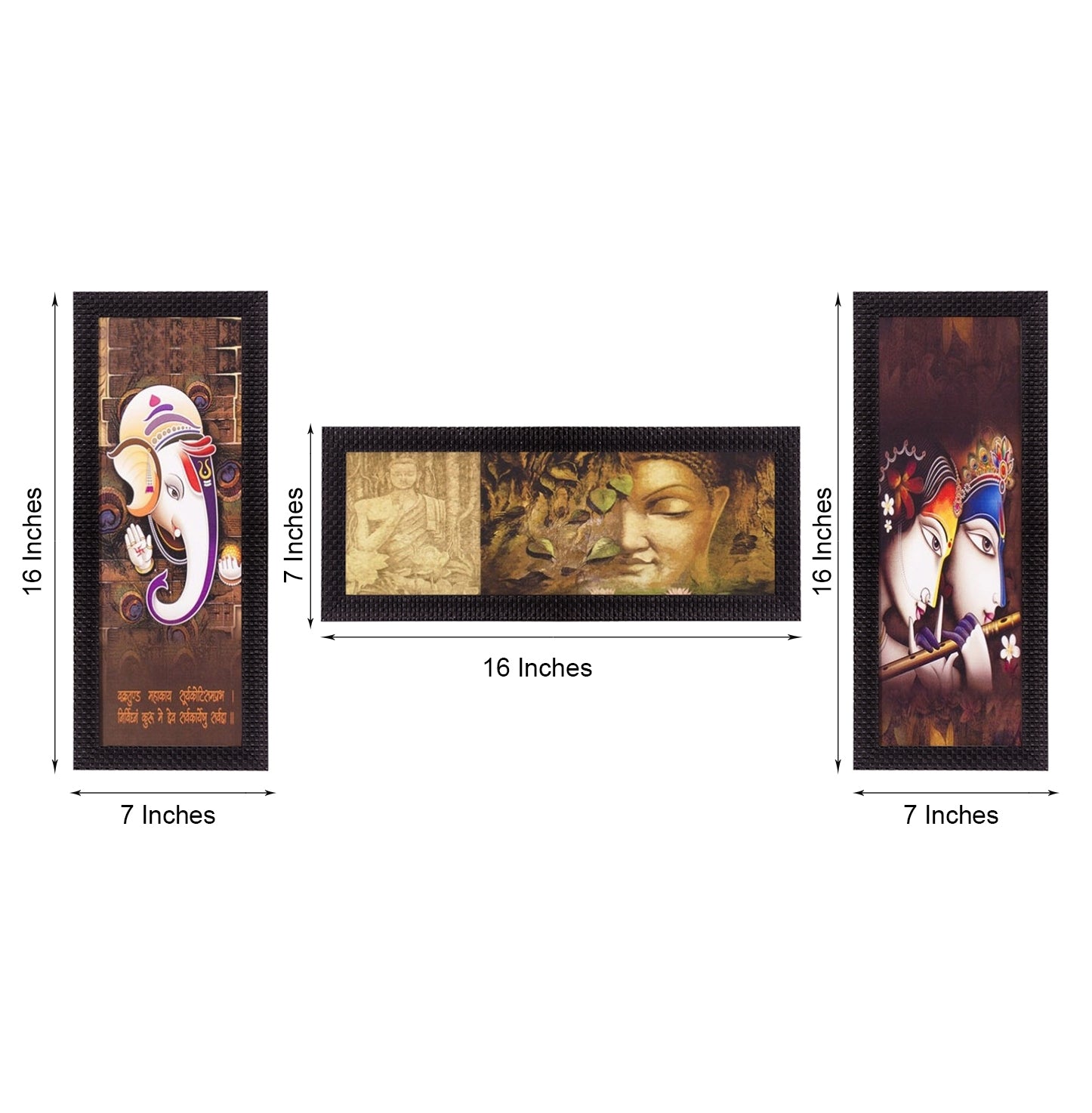 Set Of 3 Radha Krishna, Ganesha, Buddha Satin Matt Texture UV Art Painting 2