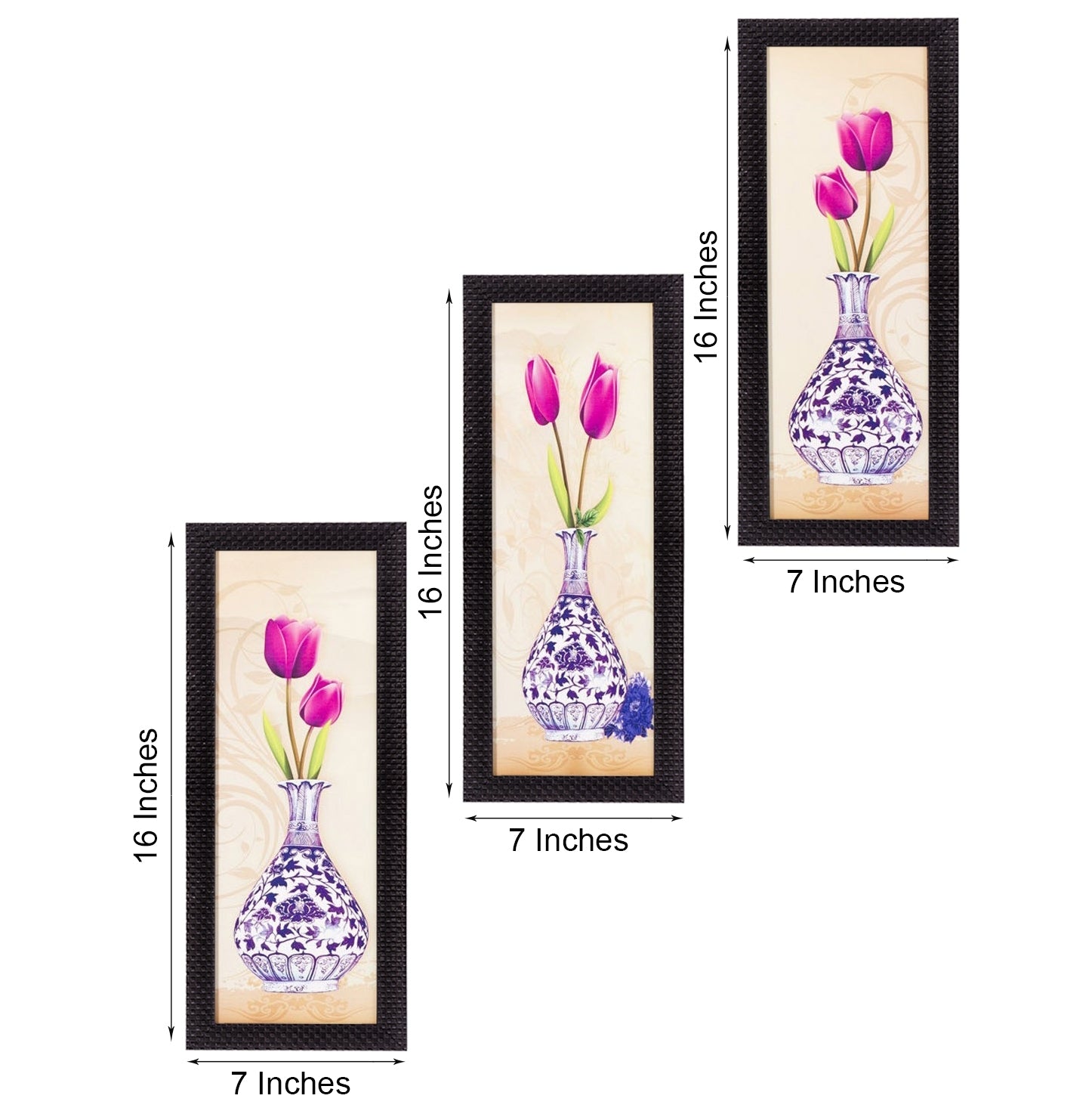 Set Of 3 Decorative Floral Botanical Pot Satin Matt Texture UV Art Painting 2