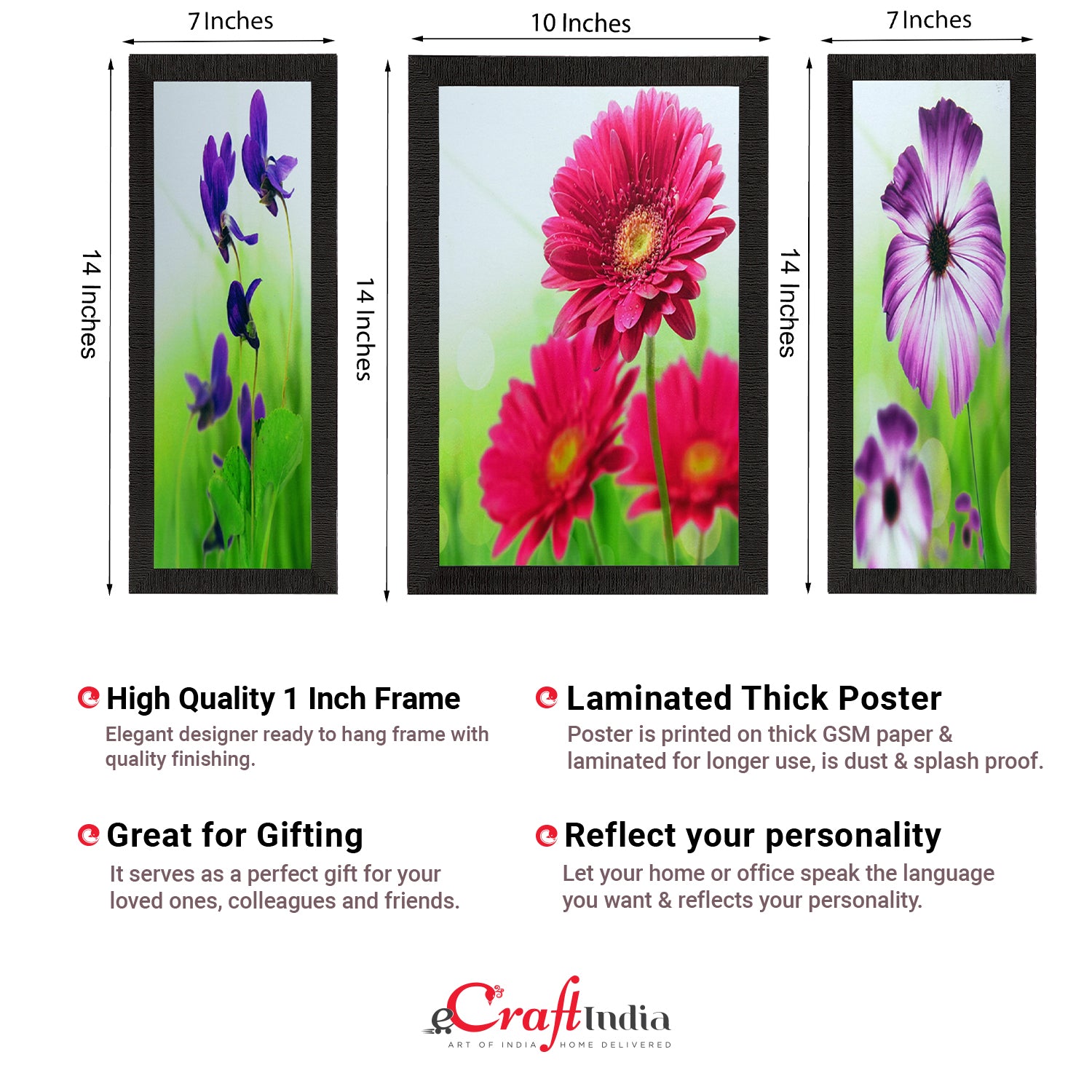 Set Of 3 Colorful Botanical Floral Satin Matt Texture UV Art Painting 2