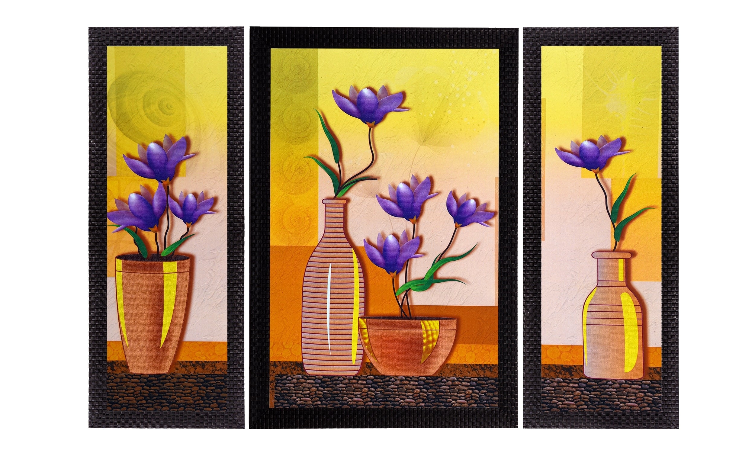 Set Of 3 Botanical Floral and Vase Satin Matt Texture UV Art Painting
