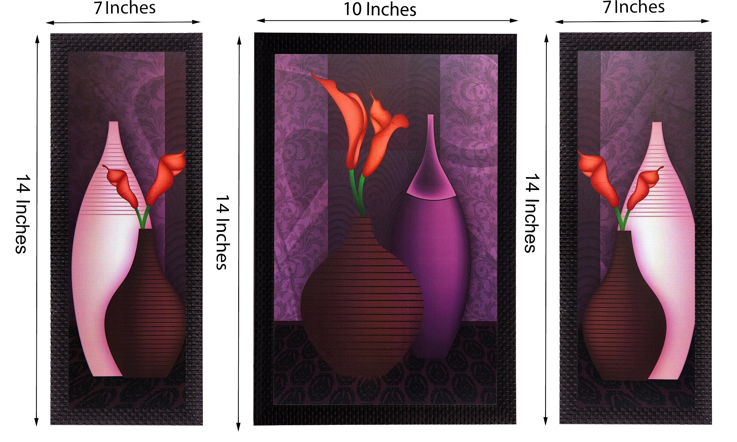 Set Of 3 Colorful Vases Satin Matt Texture UV Art Painting 1