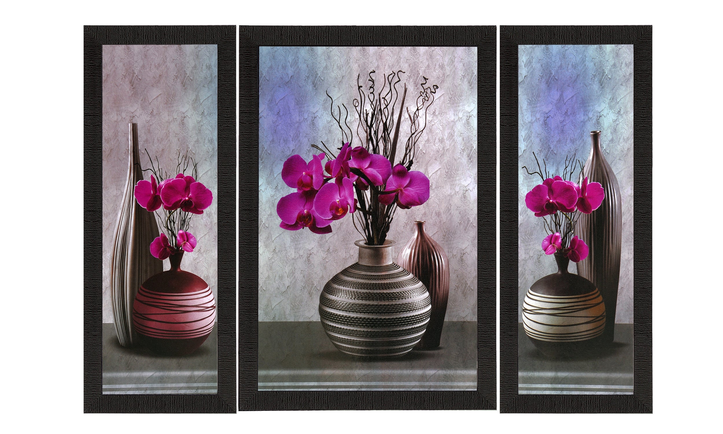 Set Of 3 Pink Flower and Vase Satin Matt Texture UV Art Painting