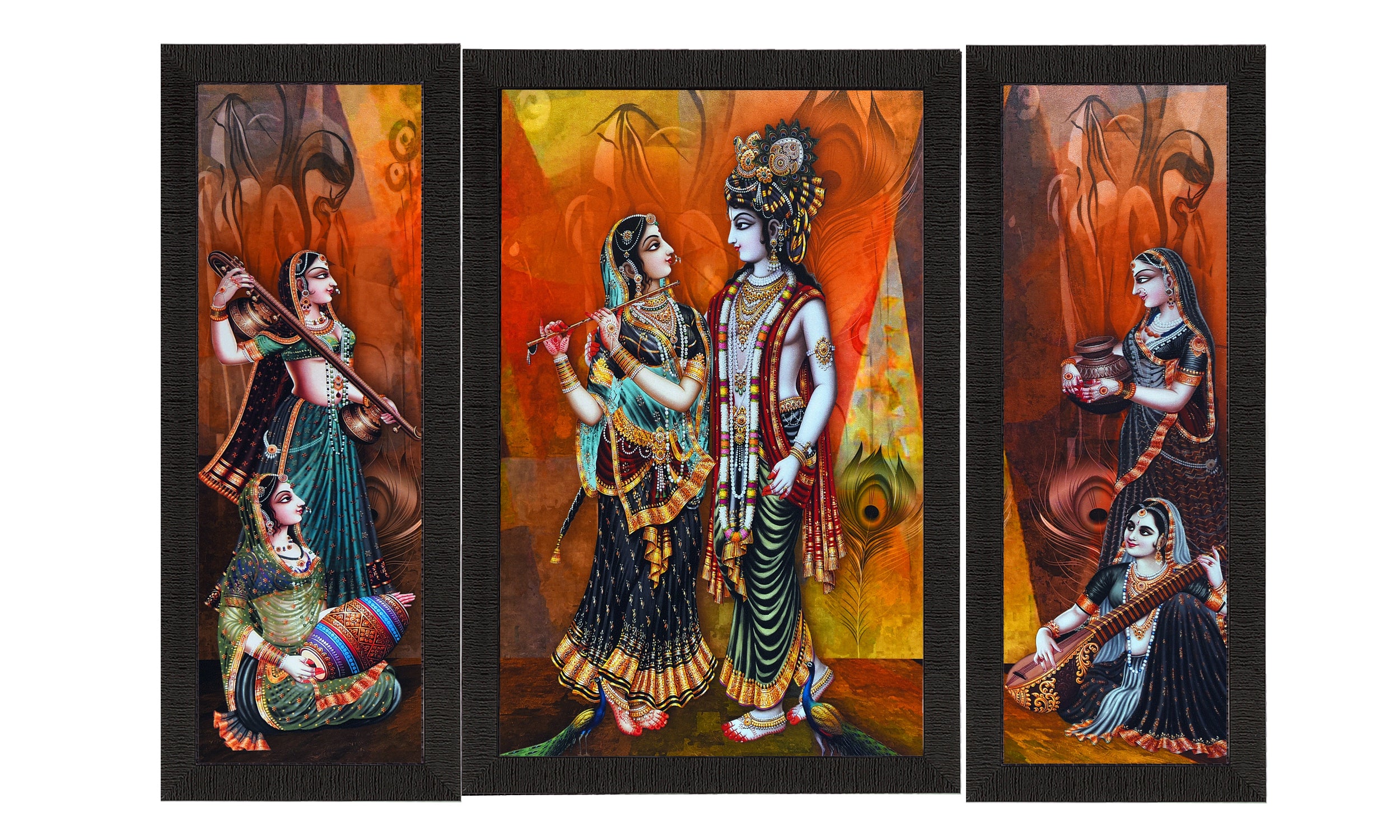 Set Of 3 Musical Radha With Krishna Satin Matt Texture UV Art Painting