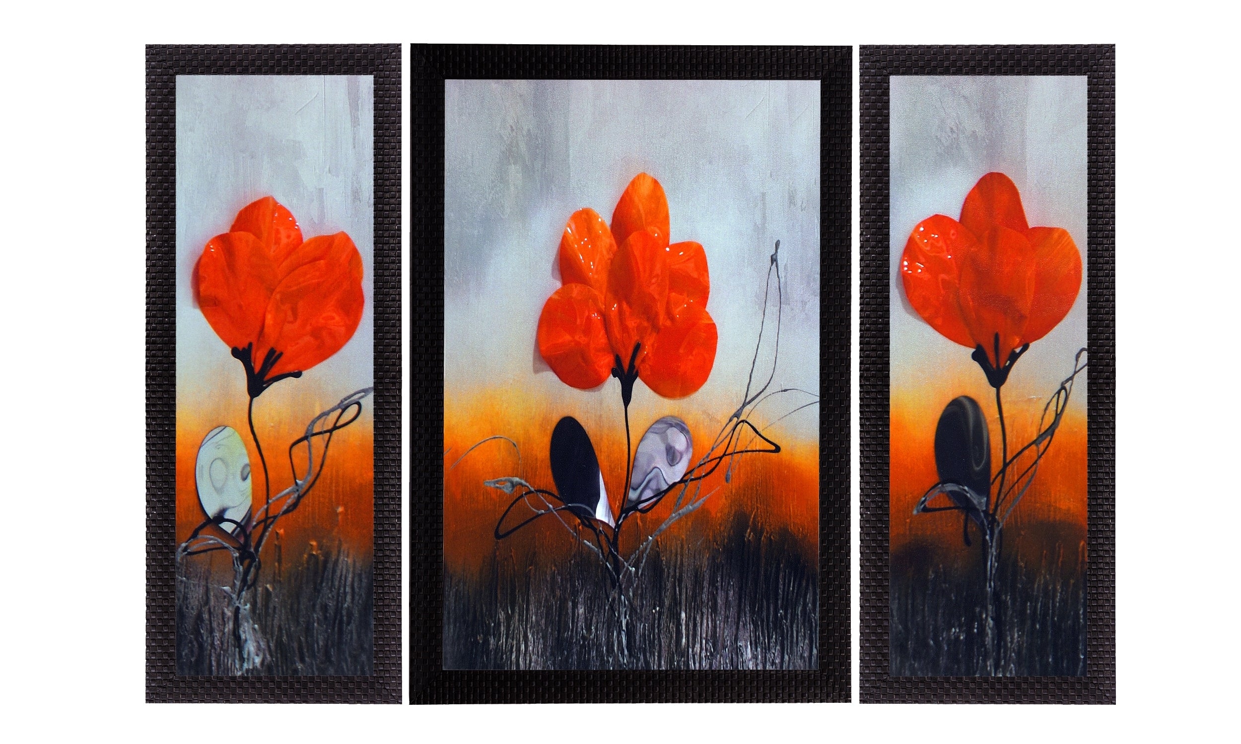 Set Of 3 Mesmerizing Floral Satin Matt Texture UV Art Painting