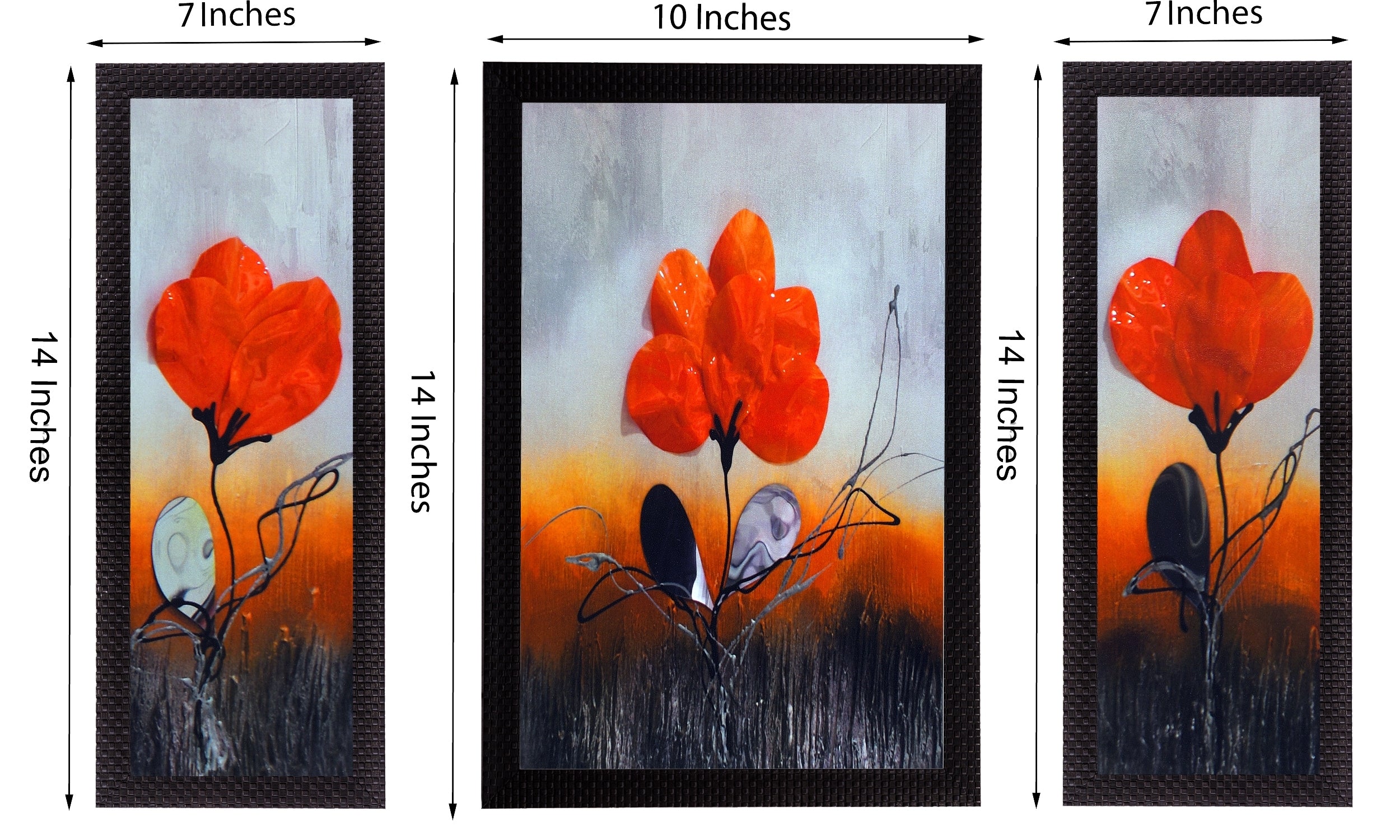 Set Of 3 Mesmerizing Floral Satin Matt Texture UV Art Painting 1