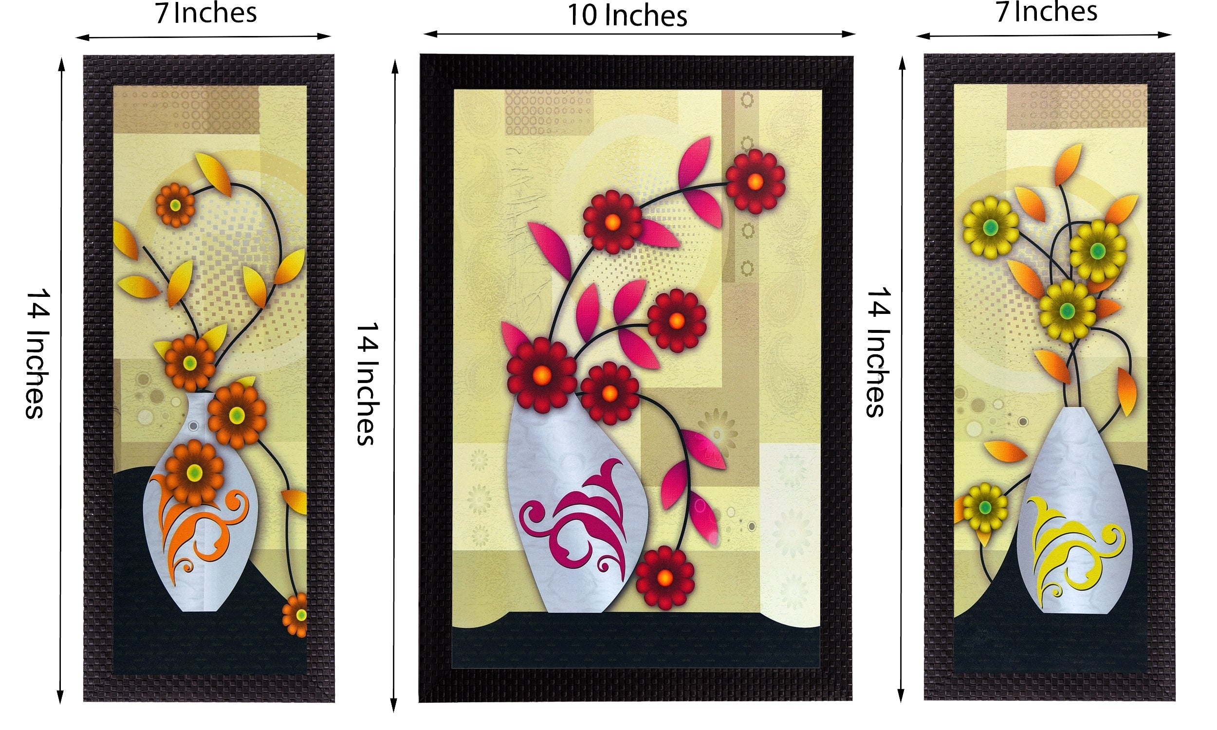 Set Of 3 Geometrical Floral Satin Matt Texture UV Art Painting 1