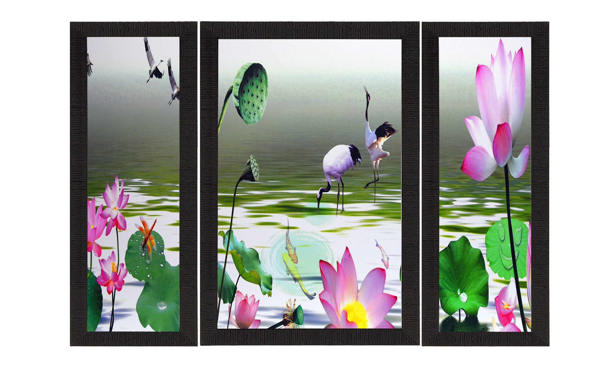 Set Of 3 Colorful Flora Fauna Satin Matt Texture UV Art Painting