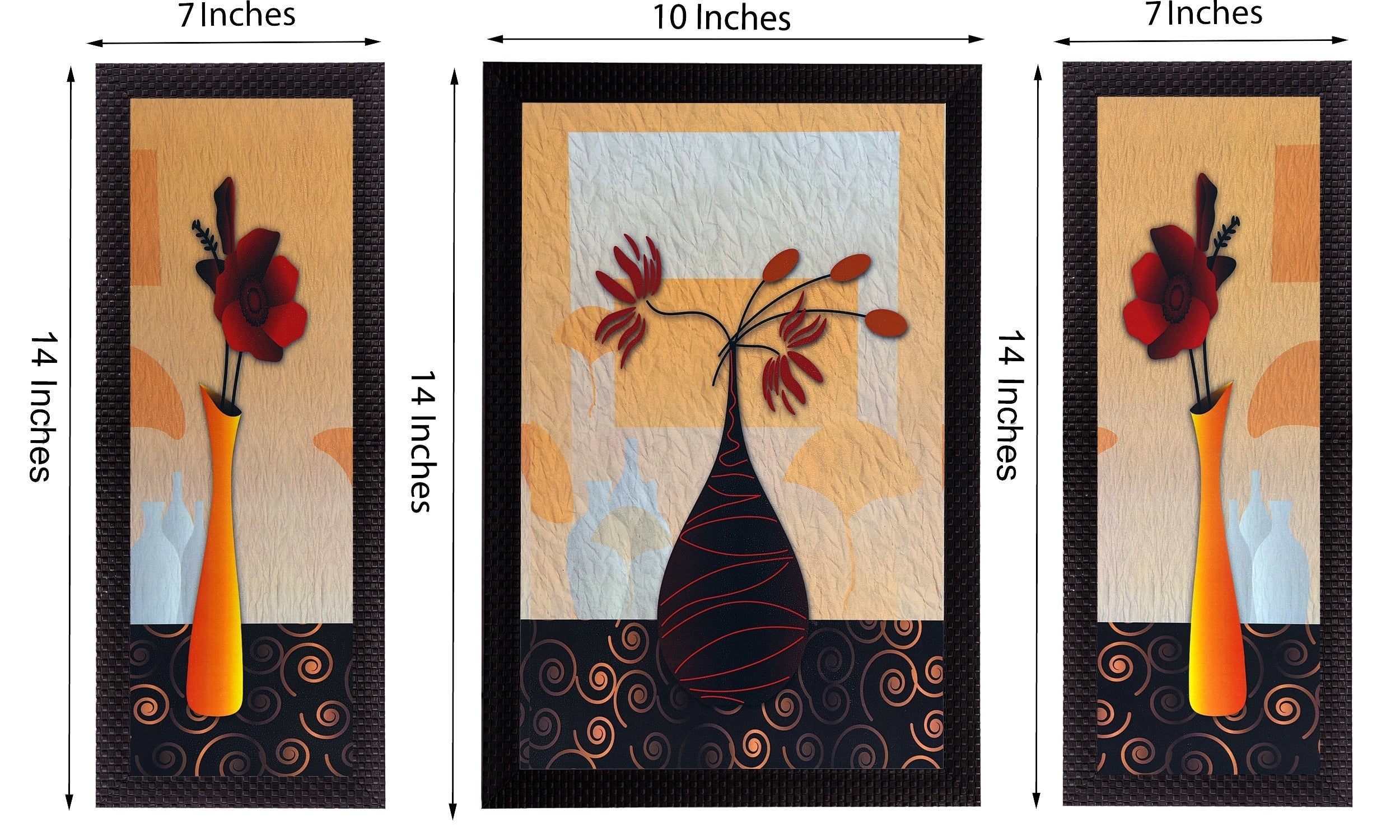 Set Of 3 Geometrical Flora Satin Matt Texture UV Art Painting 1