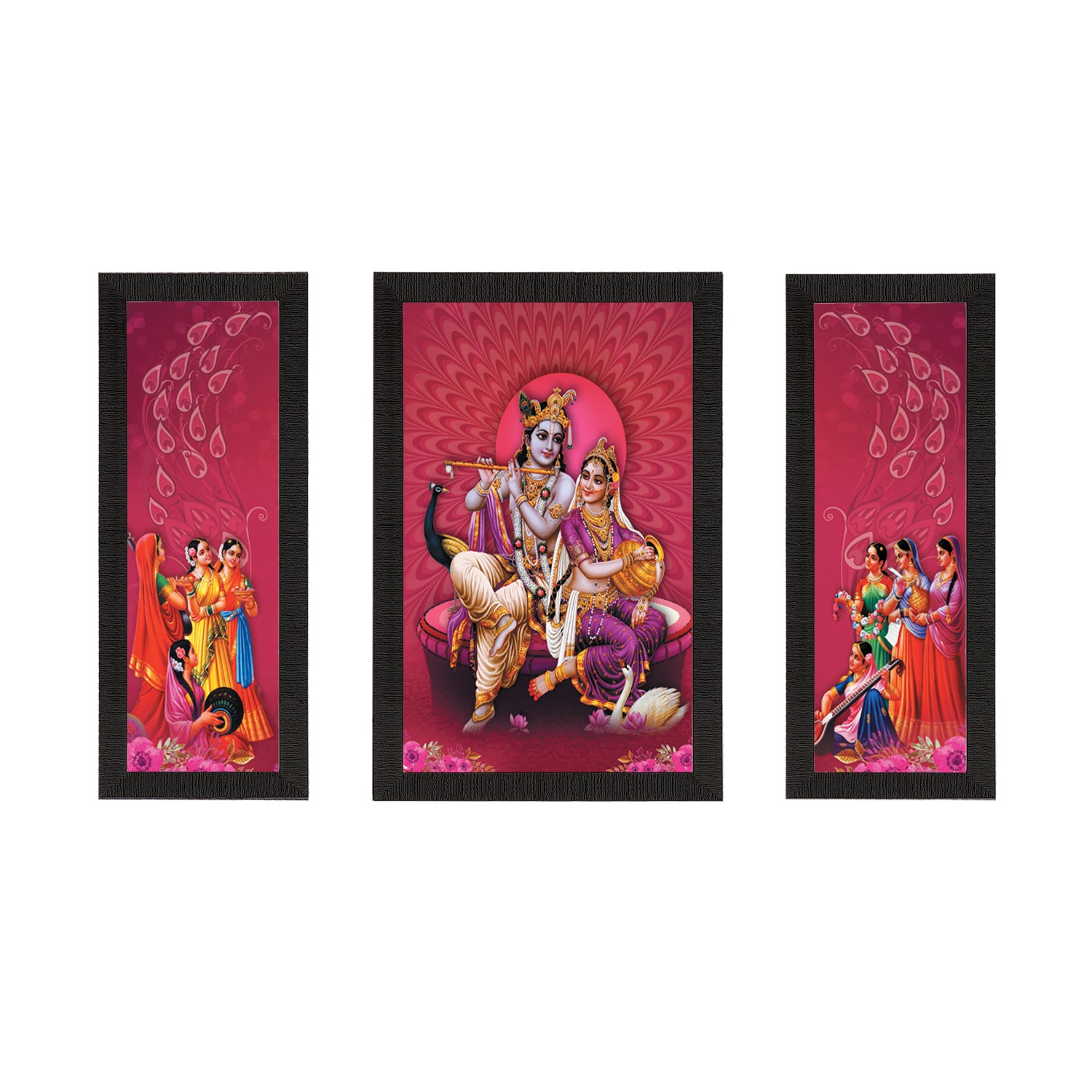 Set Of 3 Radha Krishna Satin Matt Texture UV Art Painting
